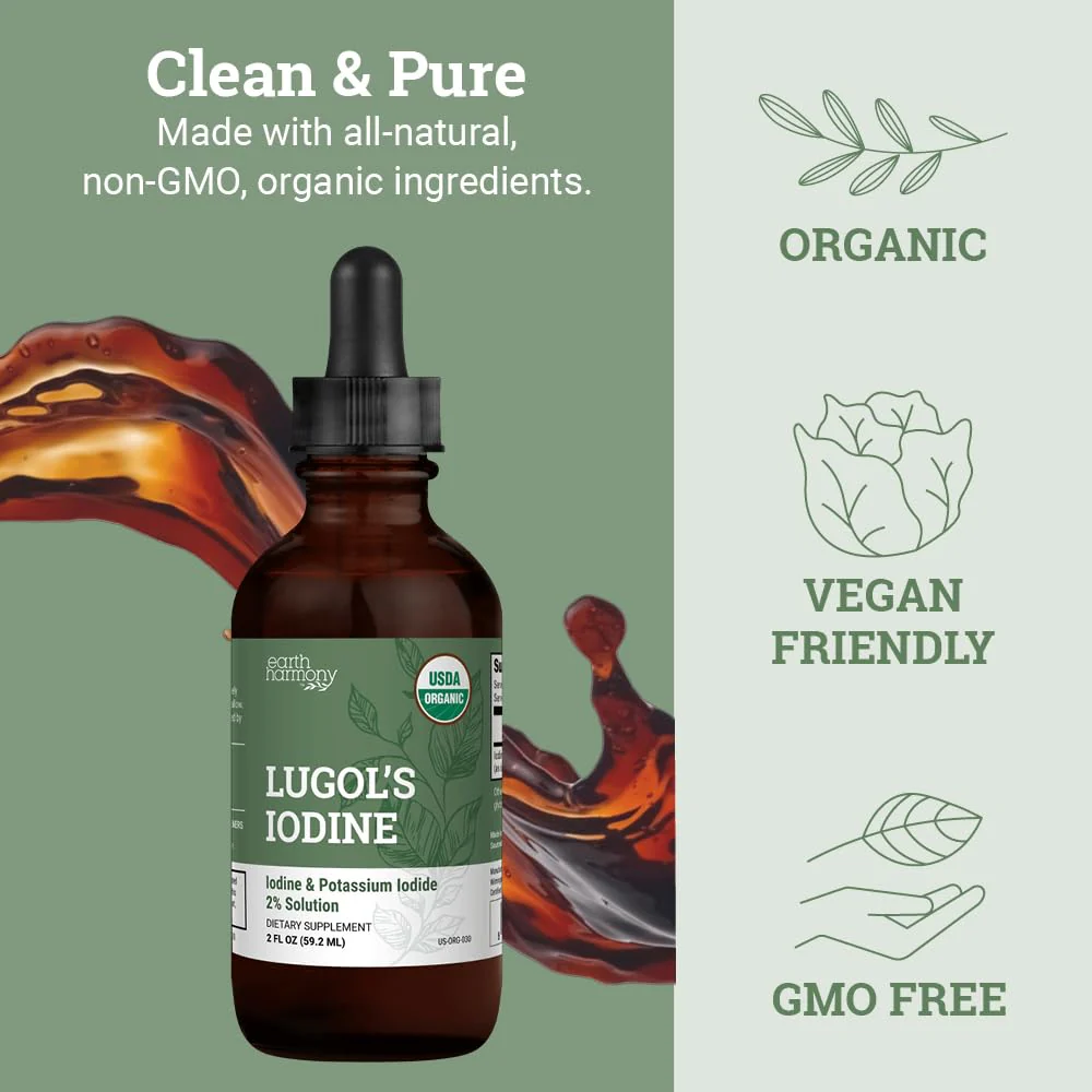 Organic Lugol's Iodine, Iodine and Potassium Iodide 2% Solution 3000 mcg - Liquid Supplement Drops for Thyroid Support for Women & Men, Metabolism Health, Detox Boost - Non-GMO, 395 Servings (2 Oz) - Image 4