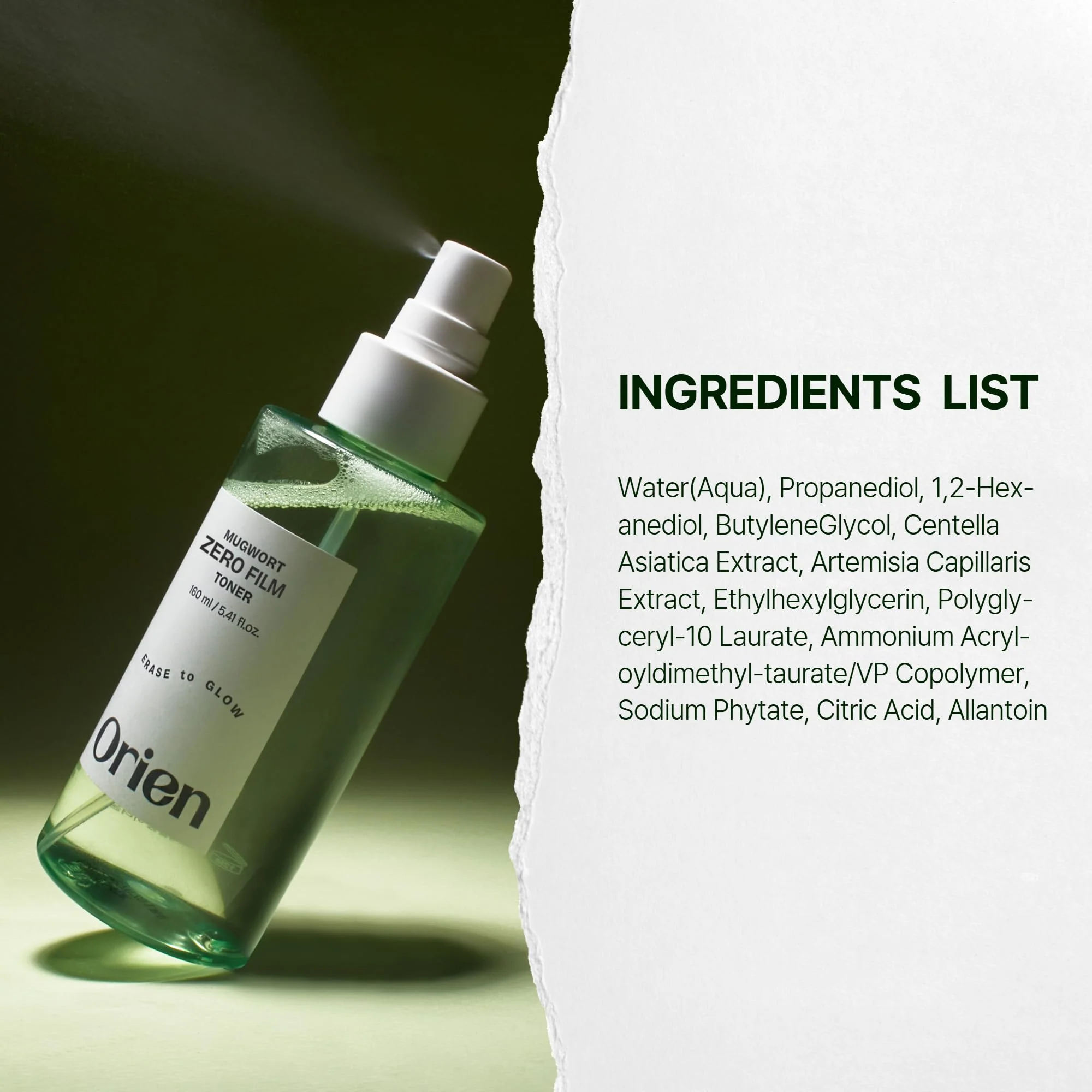 Orien Mugwort Zero Film Toner 5.41 fl.oz. 160ml ㅣpH5.5 Calming, Soothing, Hydrating Spray Toner - Image 2