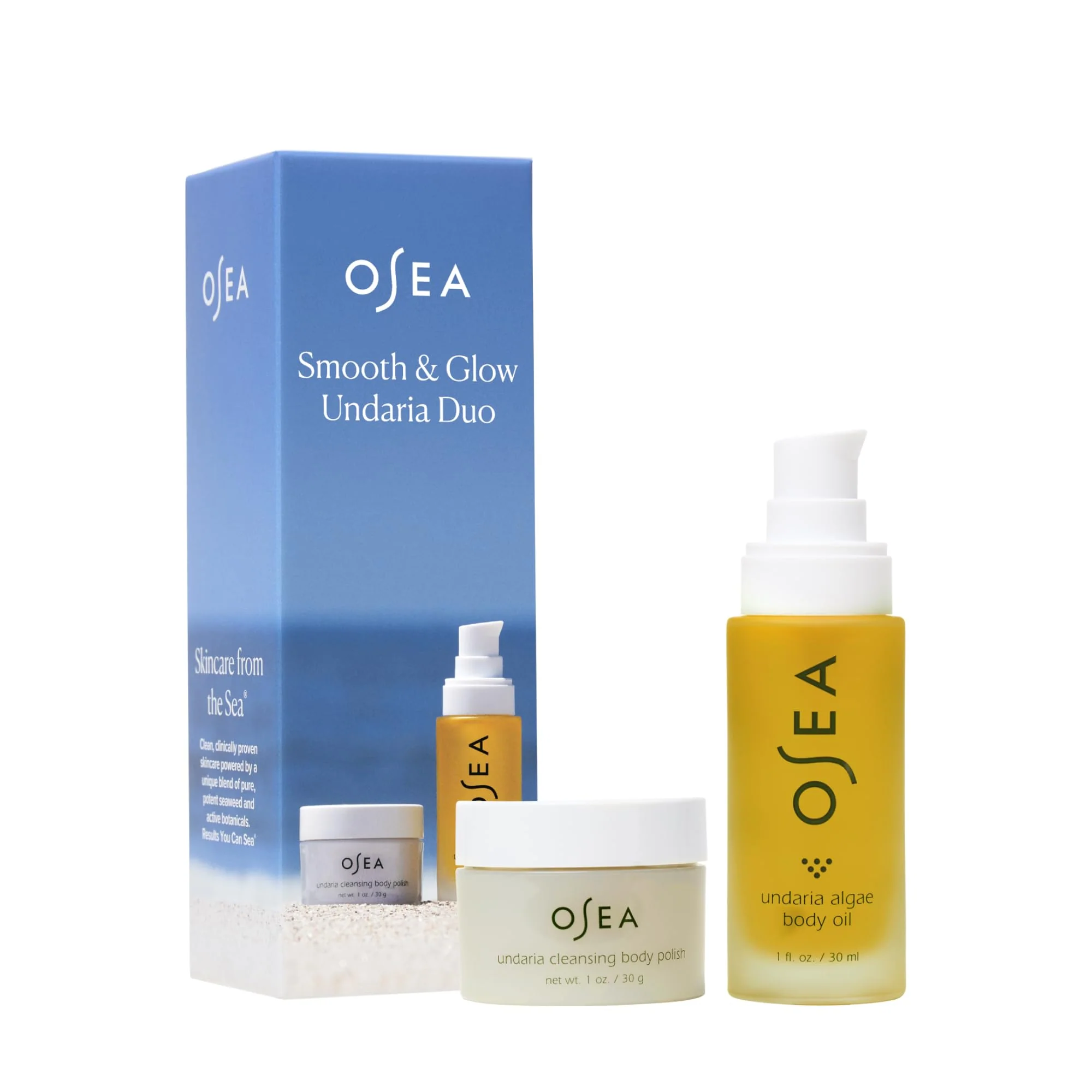 OSEA Smooth & Glow Undaria Duo - Travel Size Undaria Body Oil and Undaria Cleansing Body Polish
