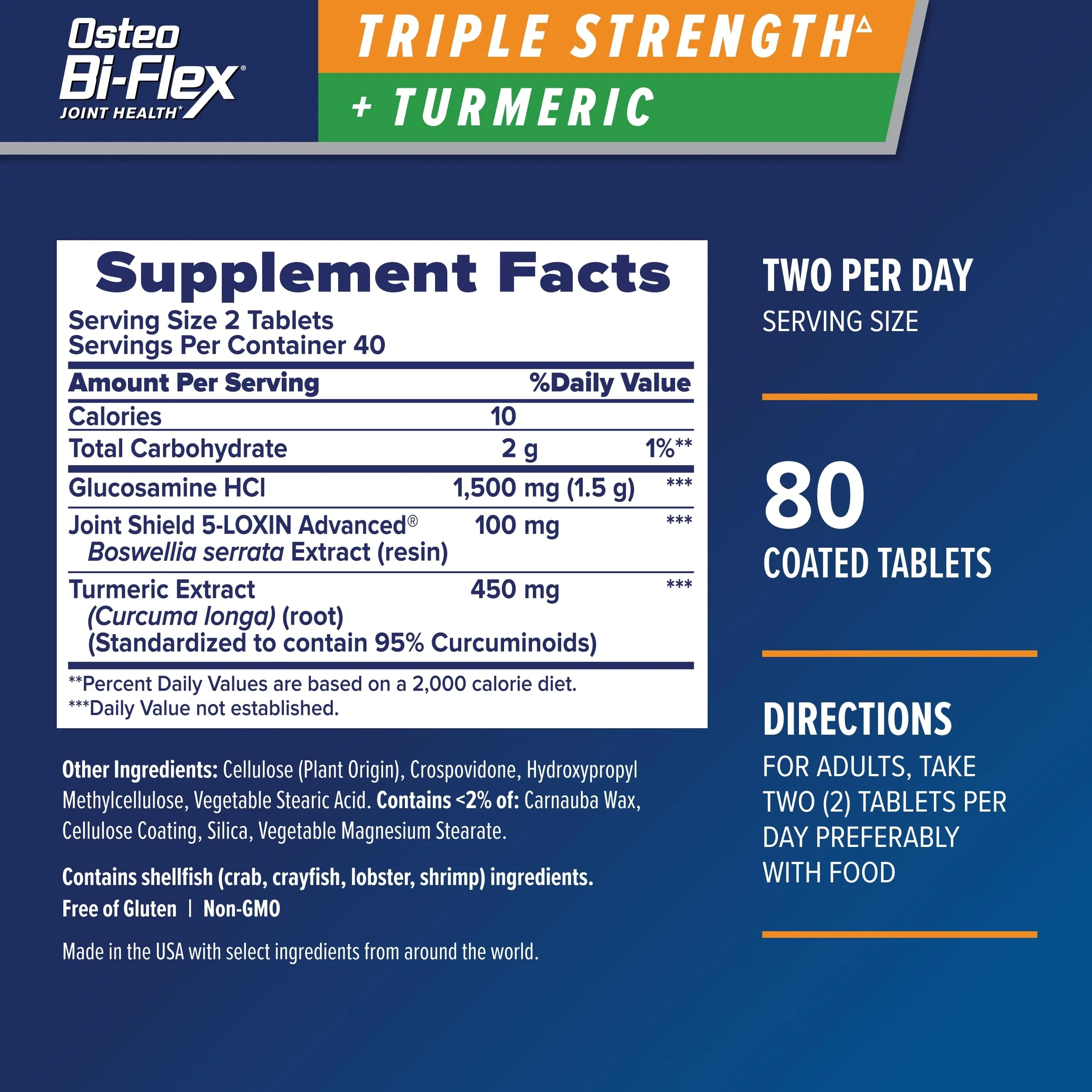 Osteo Bi-Flex Triple Strength Glucosamine Supplement with Turmeric Extract, Improve Joint Function, Antioxidant Power, 80 Coated Tablets - Image 2
