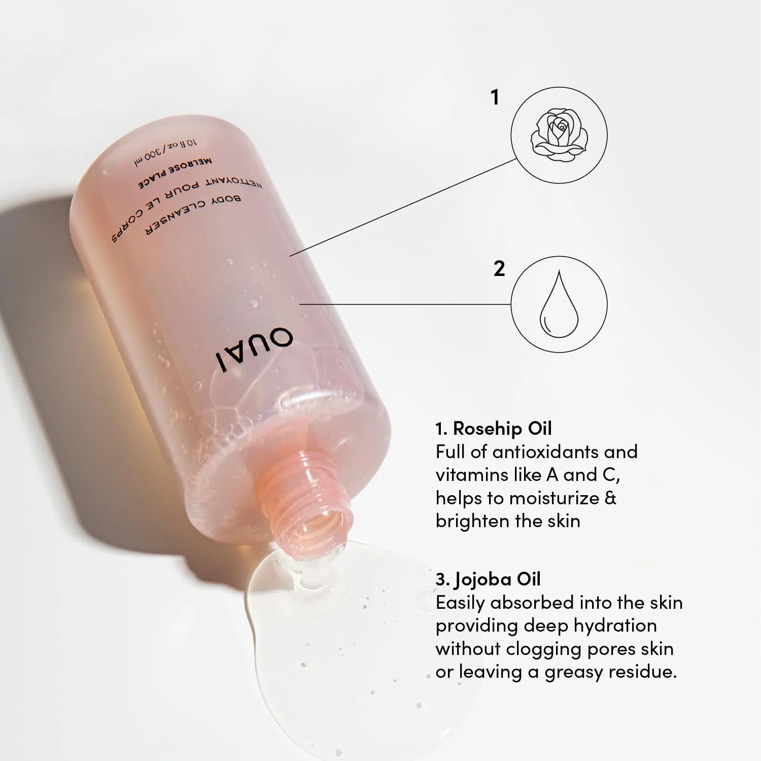 OUAI Body Cleanser, Melrose Place - Foaming Body Wash with Jojoba Oil and Rosehip Oil to Hydrate, Nurture, Balance and Soften Skin - Paraben, Phthalate and Sulfate Free Skin Care Products (10 Fl Oz) - Image 4