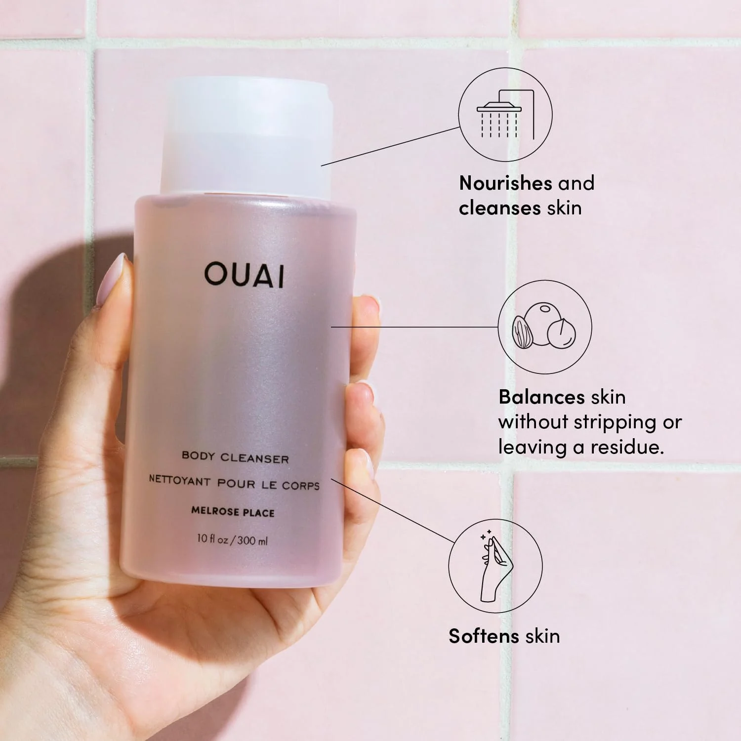 OUAI Body Cleanser, Melrose Place - Foaming Body Wash with Jojoba Oil and Rosehip Oil to Hydrate, Nurture, Balance and Soften Skin - Paraben, Phthalate and Sulfate Free Skin Care Products (10 Fl Oz) - Image 5