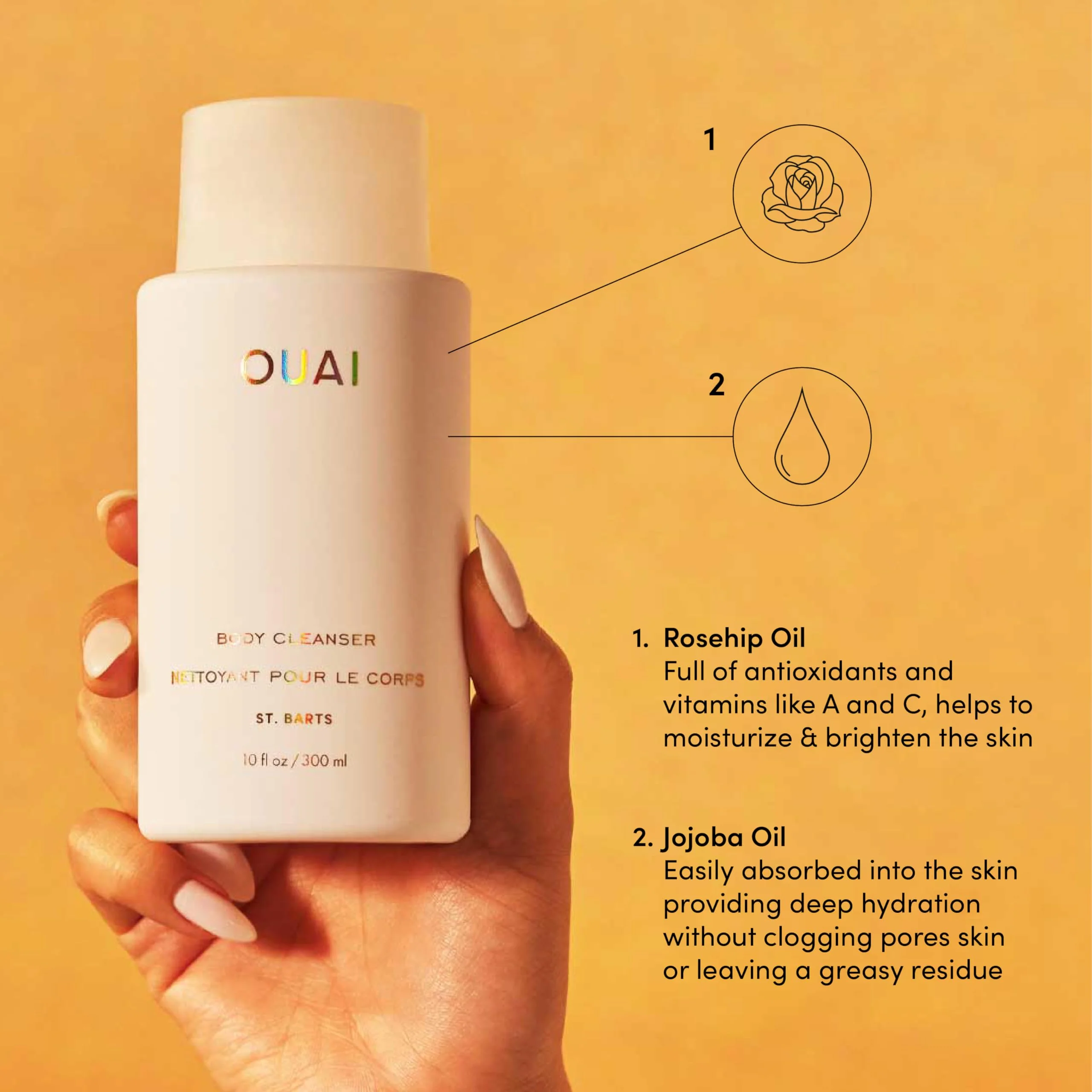 OUAI Body Cleanser, St. Barts - Foaming Body Wash with Jojoba Oil and Rosehip Oil to Hydrate, Nurture, Balance and Soften Skin - Paraben, Phthalate and Sulfate Free Skin Care Products (10 Fl Oz) - Image 5