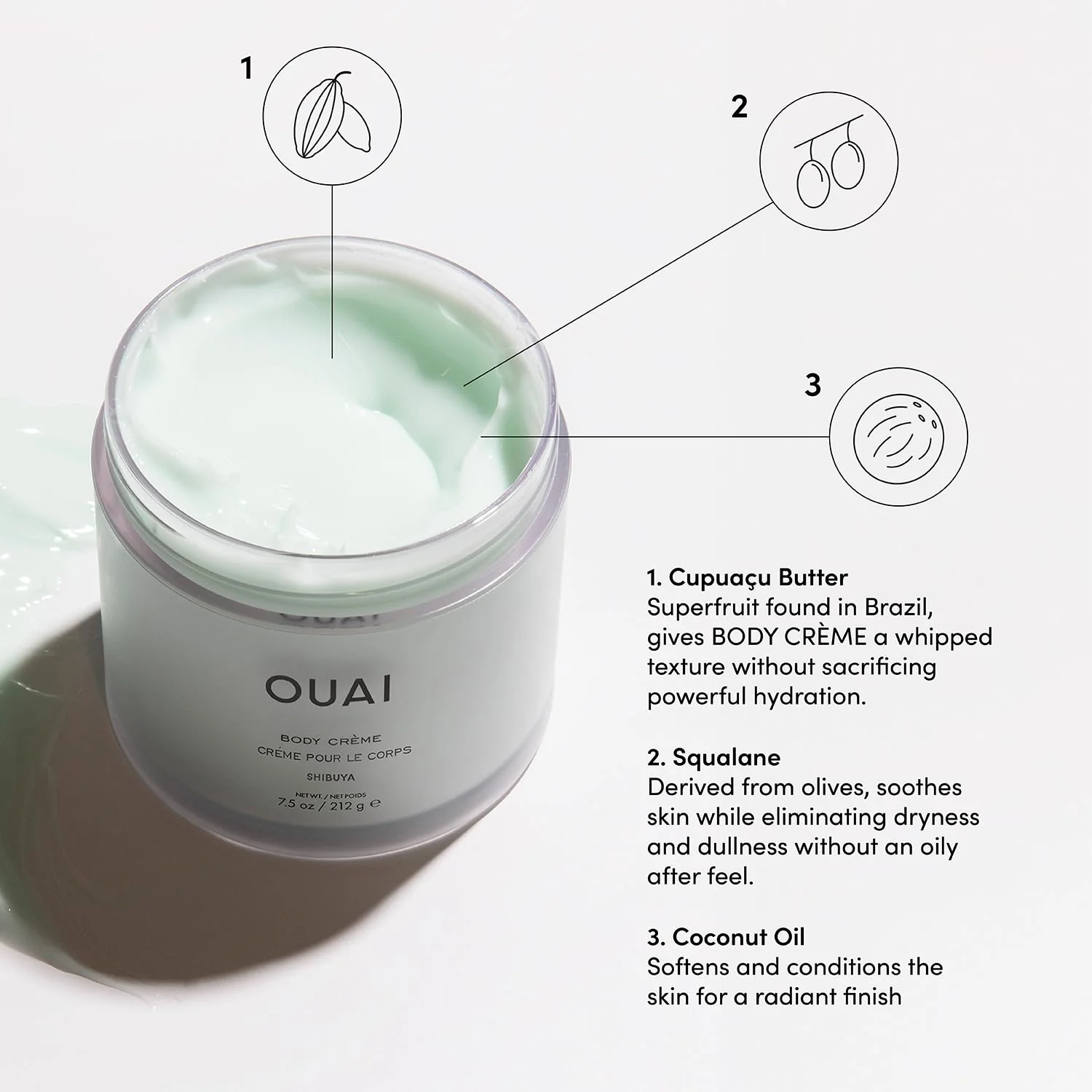 OUAI Body Cream, Shibuya - Hydrating Whipped Body Cream with Cupuaçu Butter, Coconut Oil and Squalane - Softens Skin and Delivers Healthy-Looking Glow - Sulfate Free Skin Care (7.5 Oz) - Image 4