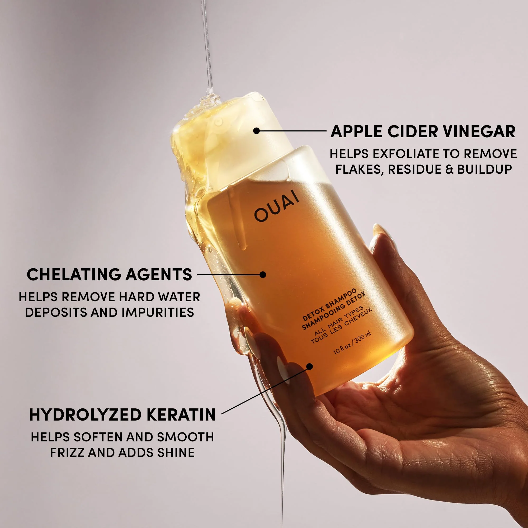 OUAI Detox Shampoo - Clarifying Shampoo for Build Up, Dirt, Oil, Product and Hard Water - Apple Cider Vinegar & Keratin for Clean, Refreshed Hair - Sulfate-Free Hair Care (10 oz) - Image 2