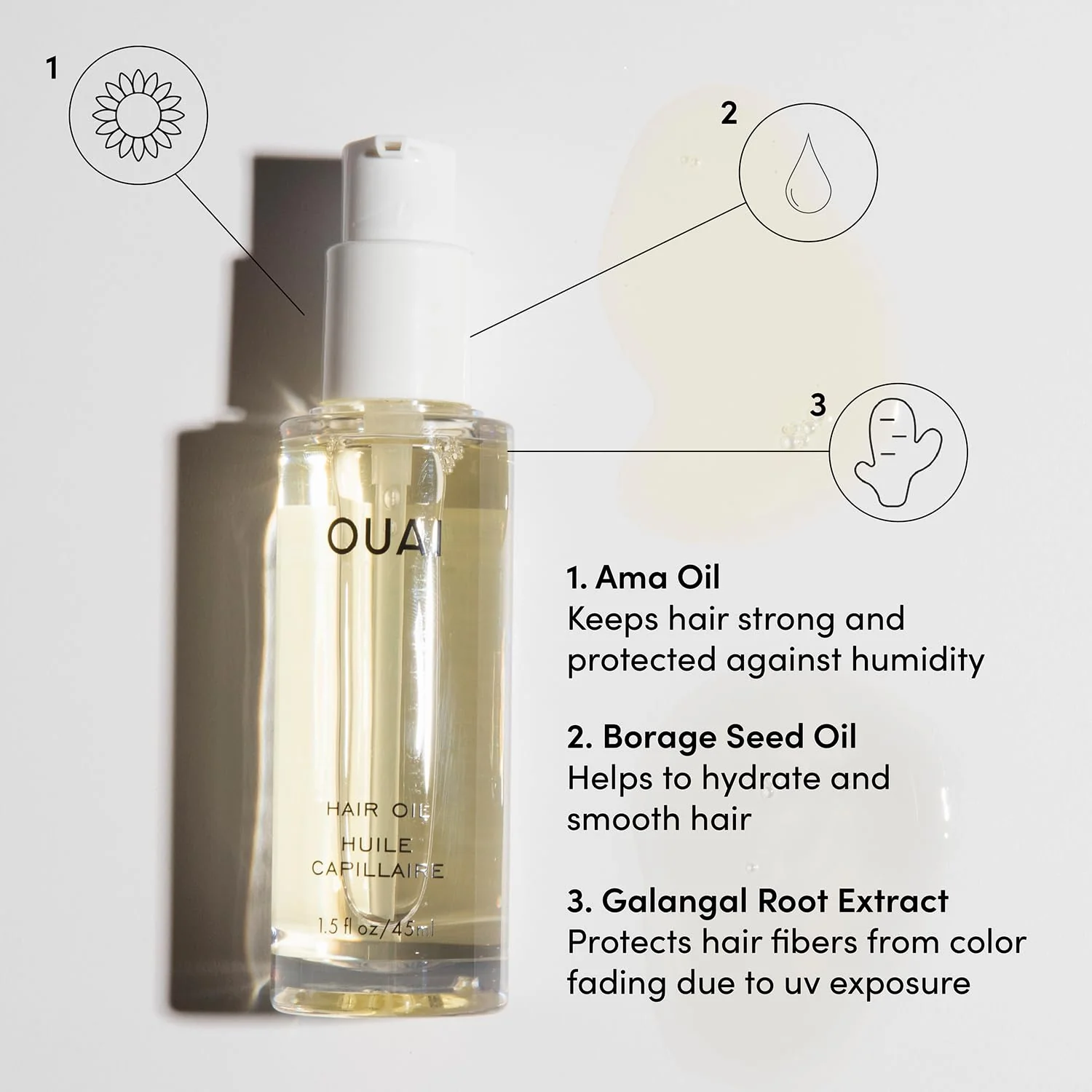 OUAI Hair Oil - Hair Heat Protectant Oil for Frizz Control - Adds Shine and Smooths Split Ends - Color Safe Formula - Paraben, Phthalate and Sulfate Free (1.5 fl oz) - Image 4
