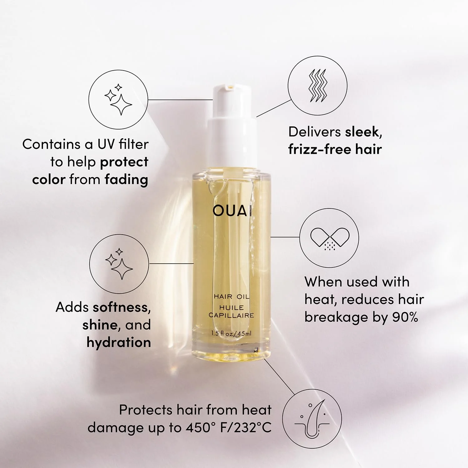 OUAI Hair Oil - Hair Heat Protectant Oil for Frizz Control - Adds Shine and Smooths Split Ends - Color Safe Formula - Paraben, Phthalate and Sulfate Free (1.5 fl oz) - Image 5
