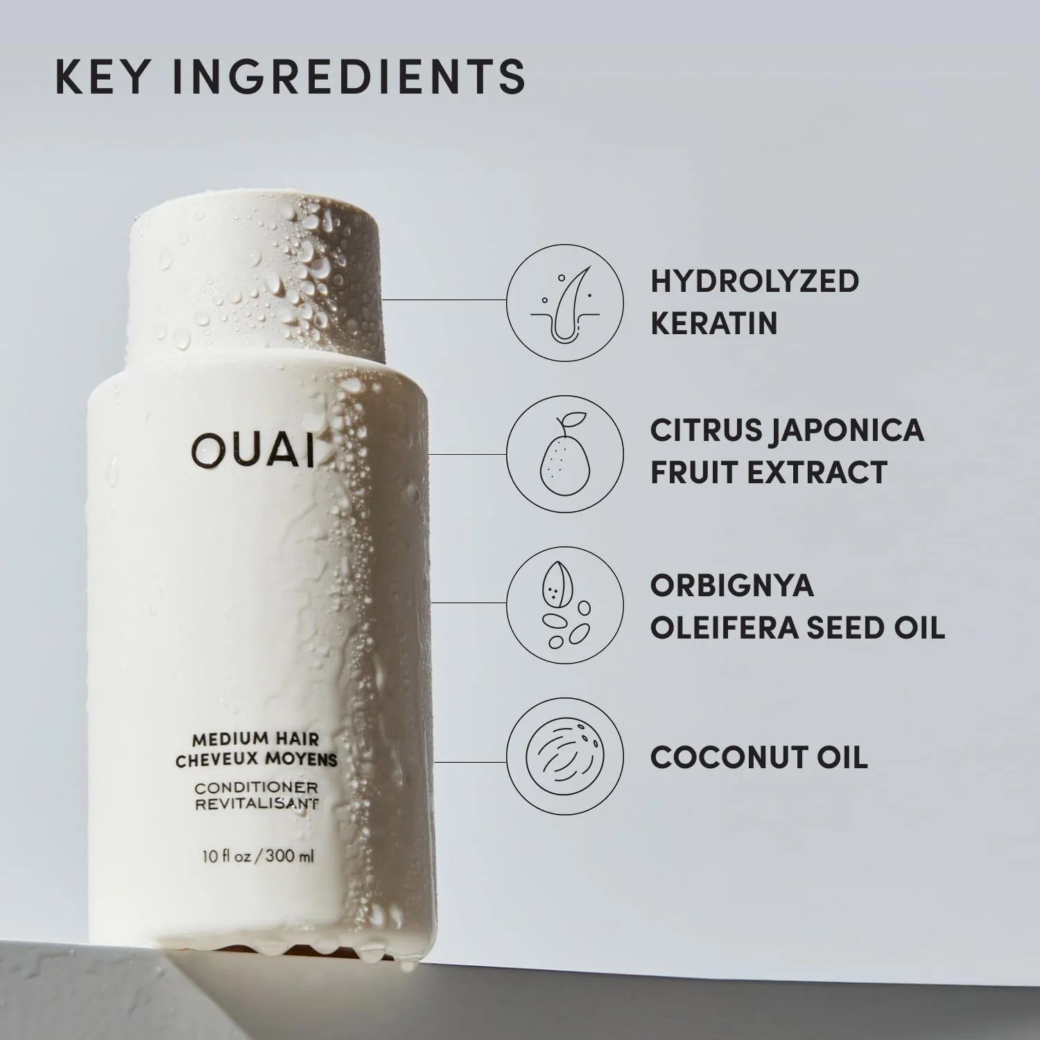 OUAI Medium Conditioner - Hydrating Hair Conditioner with Coconut Oil, Babassu Oil, and Keratin - Strengthens, Repairs and Adds Shine - Paraben and Phthalate Free Hair Care Products (10 Oz) - Image 5