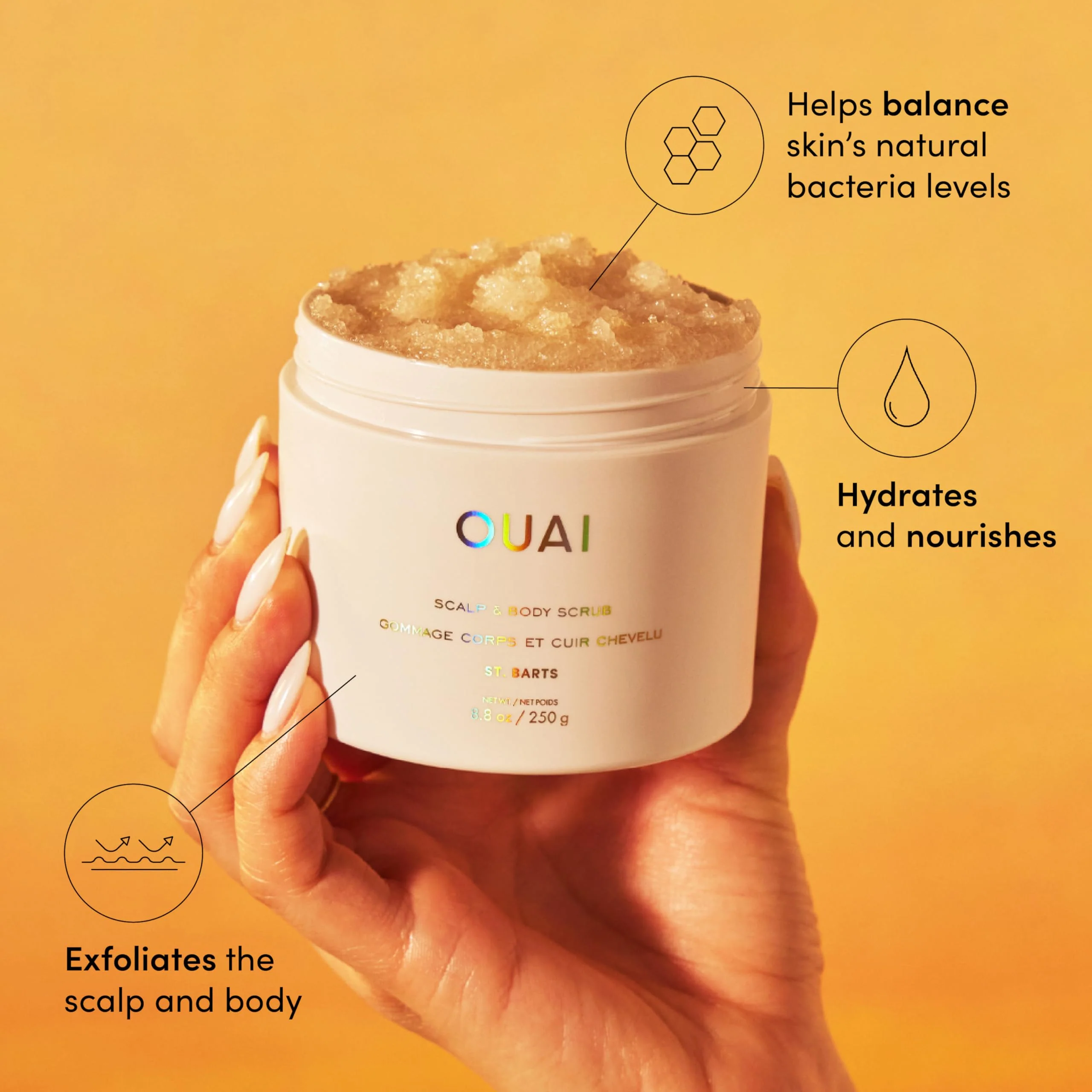 OUAI Scalp & Body Scrub, St. Barts - Exfoliating Body Scrub with Sugar & Coconut Oil Blend for Smooth, Moisturized Skin - Gentle Scalp Exfoliator for Removing Product Build Up (8.8 Oz) - Image 8