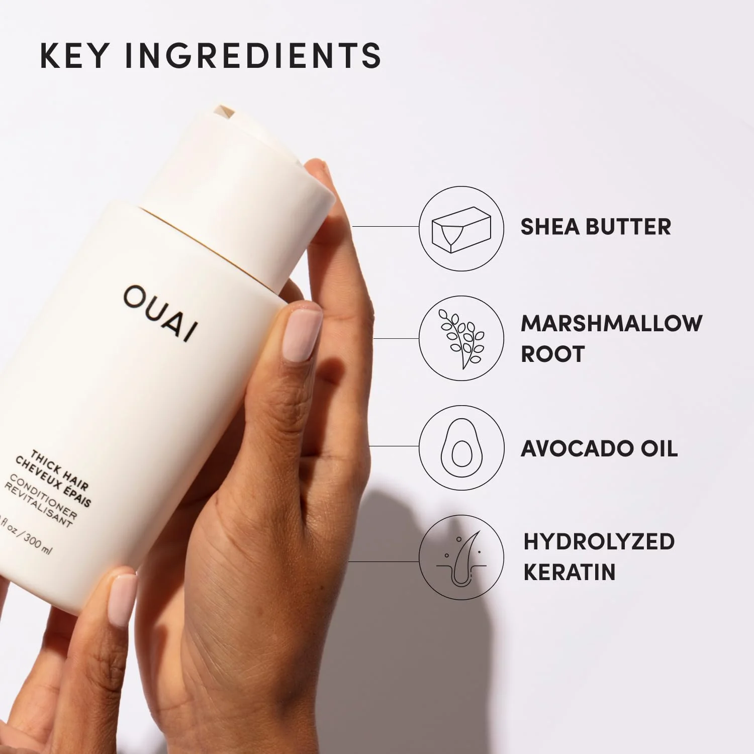 OUAI Thick Hair Conditioner - Moisturizing Conditioner for Dry, Frizzy Hair - Keratin, Marshmallow Root, Shea Butter and Avocado Oil - Paraben, Phthalate & Sulfate Free (10 Oz) - Image 5