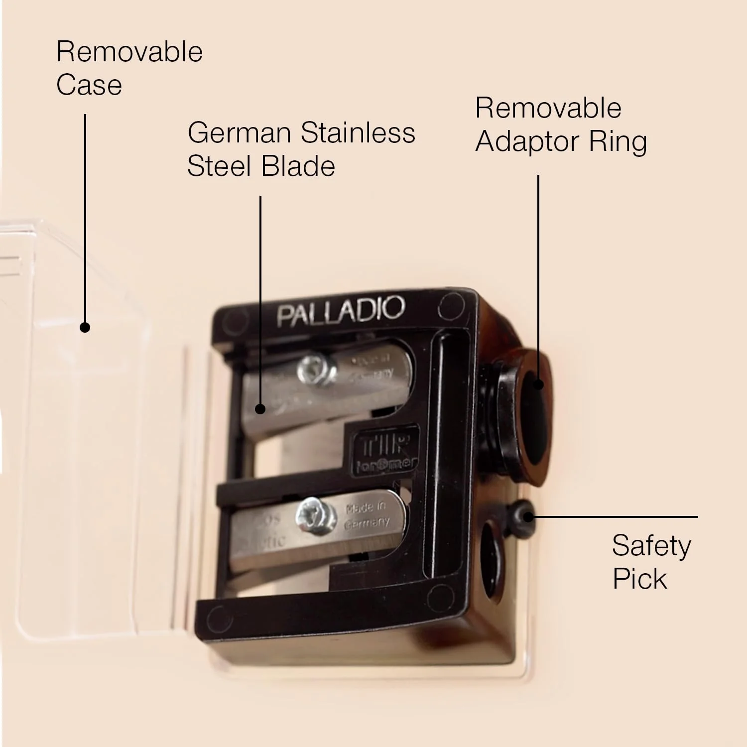 Palladio Double Barrel 3 in 1 Cosmetic Pencil Sharpener with Cover, Stainless Steel Blade, Size Adjuster, Essential for Small and Extra Large Lip Liner, Eyeliner, Brow Pencils - Image 7