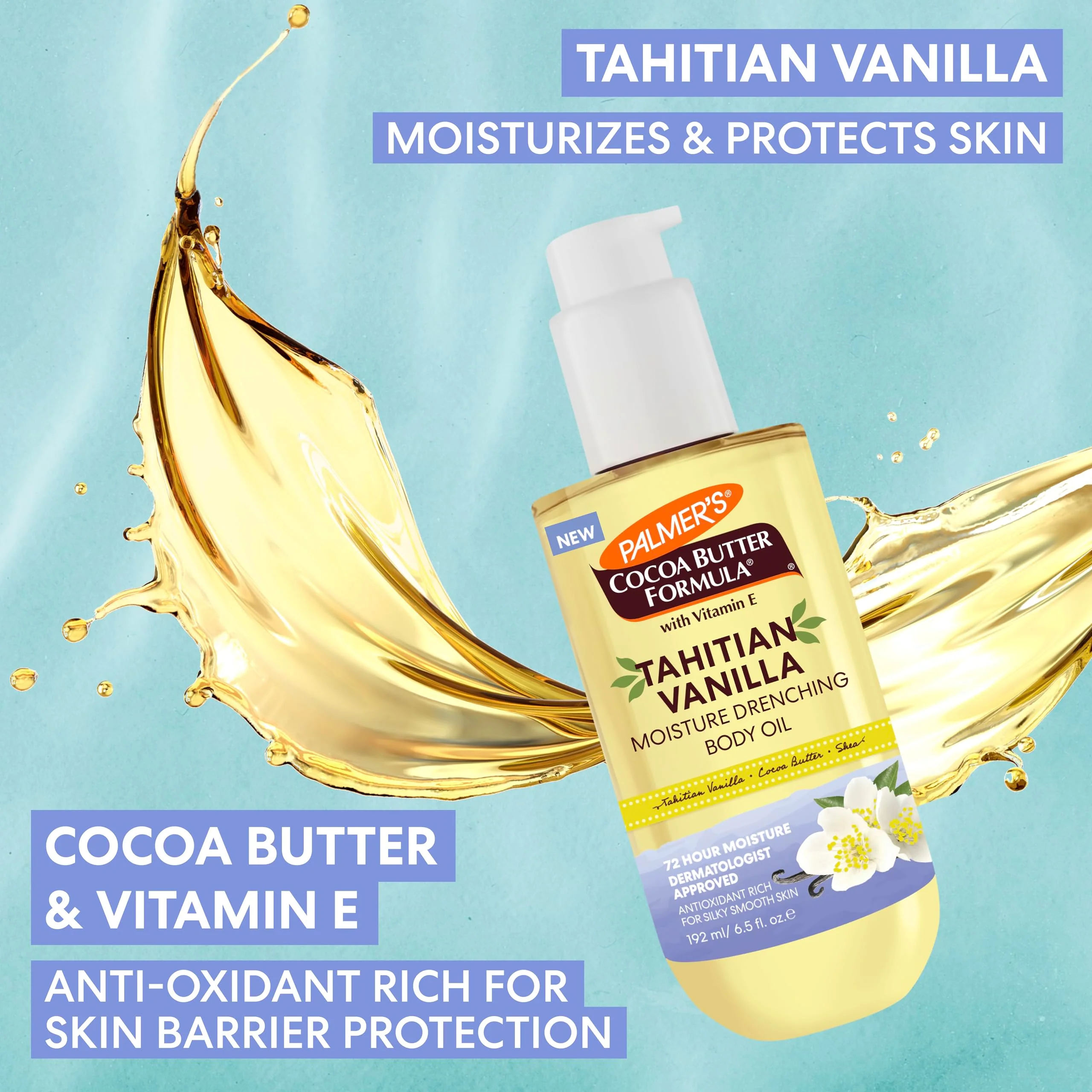 Palmer's Cocoa Butter Formula Body Oil, Moisture Drenching Tahitian Vanilla, 6.5 Oz, 72Hr Hydration with Shea Butter & Vitamin E for Softer Skin, Protects & Soothes Dryness, Dermatologist Approved - Image 8