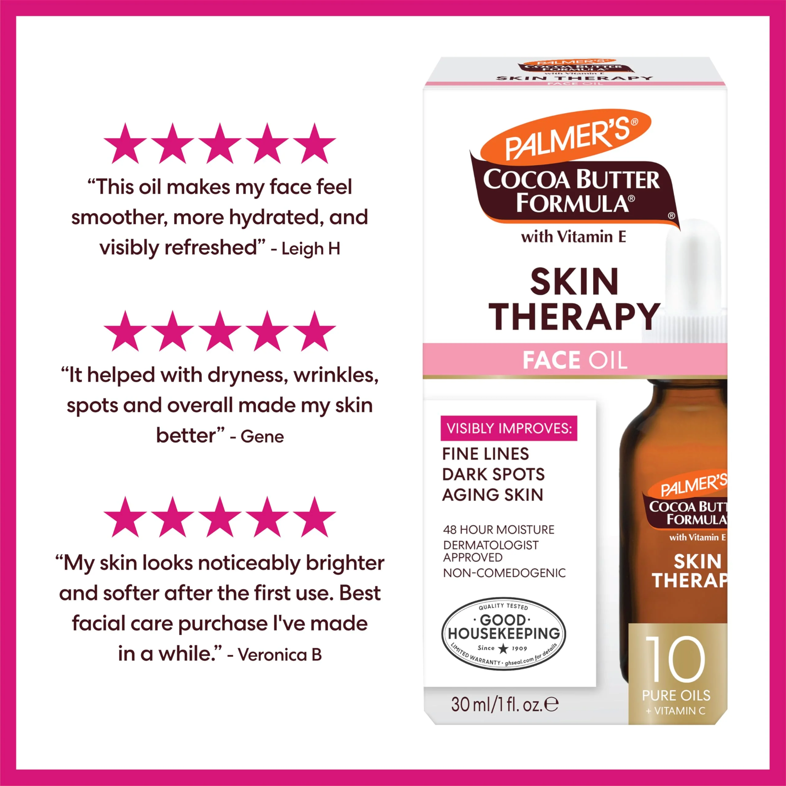 Palmer's Cocoa Butter Formula Moisturizing Skin Therapy Oil for Face with Vitamin E, C & 10 Pure Facial Oils Blend, Rosehip Oil Fragrance, 1 Ounce - Image 4