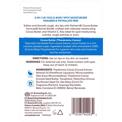 Palmer's Cocoa Butter Formula Moisturizing Swivel Stick with Vitamin E, Lip Balm for Valentine's Day, Face & Body Moisturizer Stick, Ideal for Treating Dry Skin Patches (Pack of 3) - Image 9