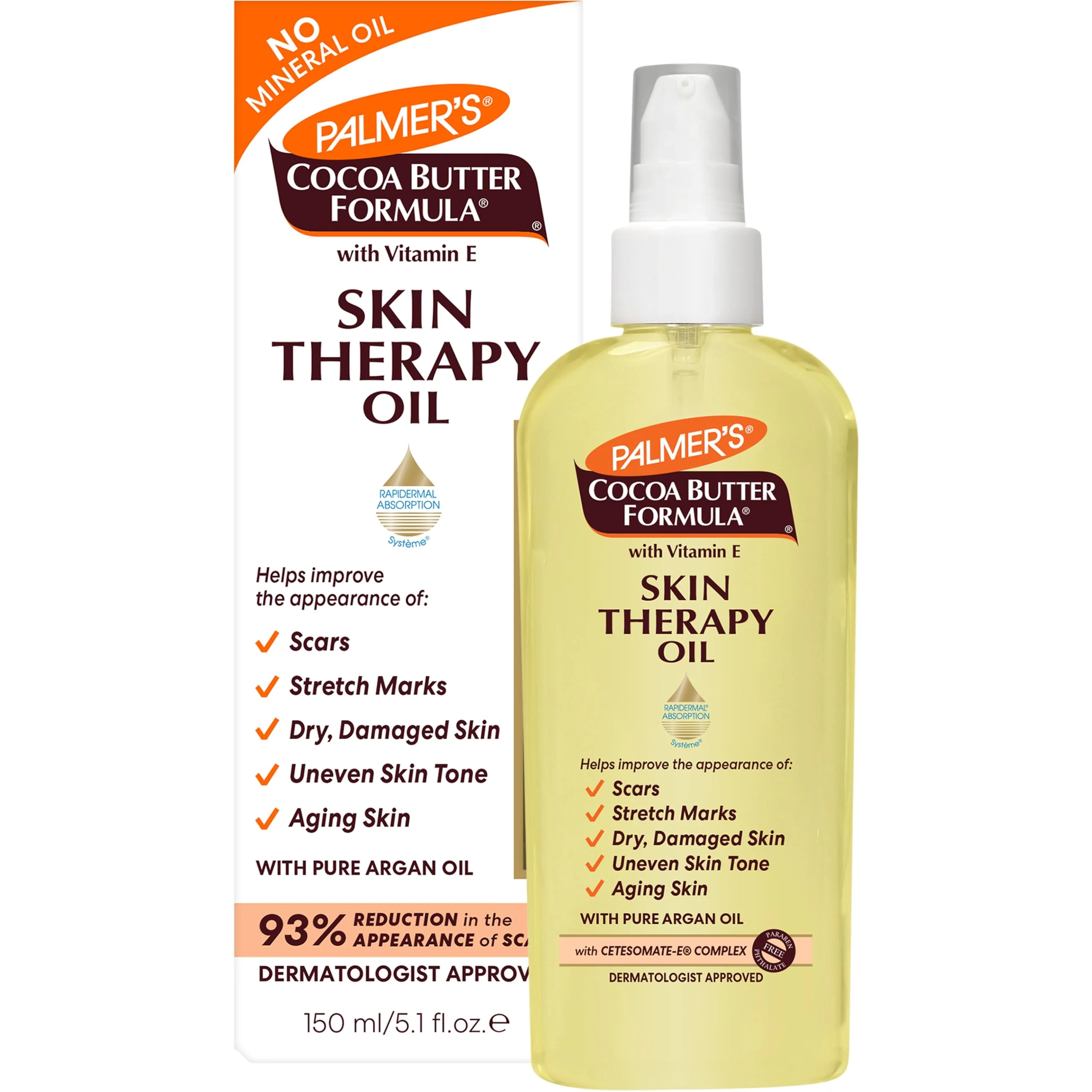 Palmer's Cocoa Butter Formula Skin Therapy Moisturizing Body Oil with Vitamin E & Pure Argan Oil, Deep Body Moisturizer for Dry, Damaged Skin, 5.1 Ounces