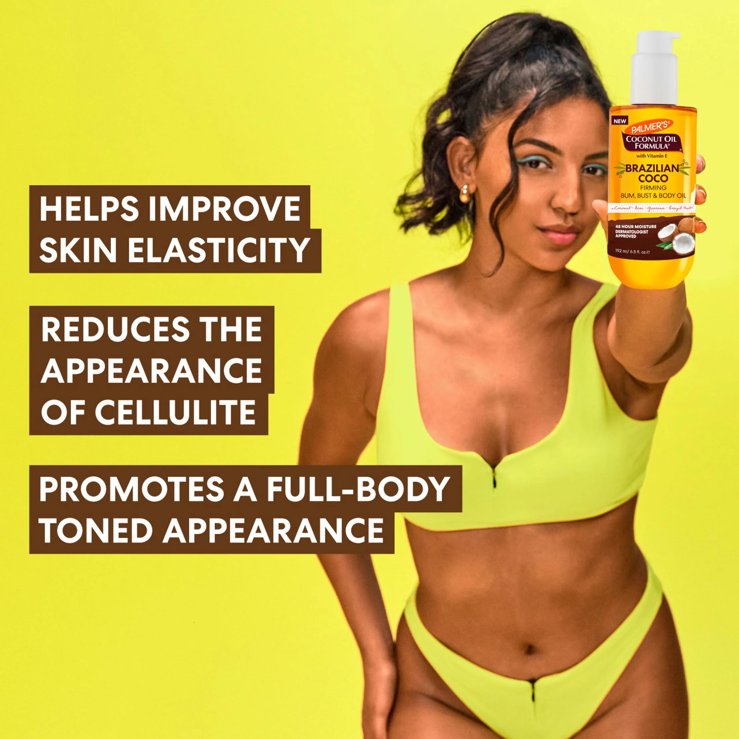 Palmer's Coconut Oil Formula Brazilian Coco Firming Body Oil with Vitamin E, 6.5 Fl Oz, Helps with Skin Tightening & Firming of Bum, Bust & Belly, Provides 48Hr Moisture, Dermatologist Approved - Image 6