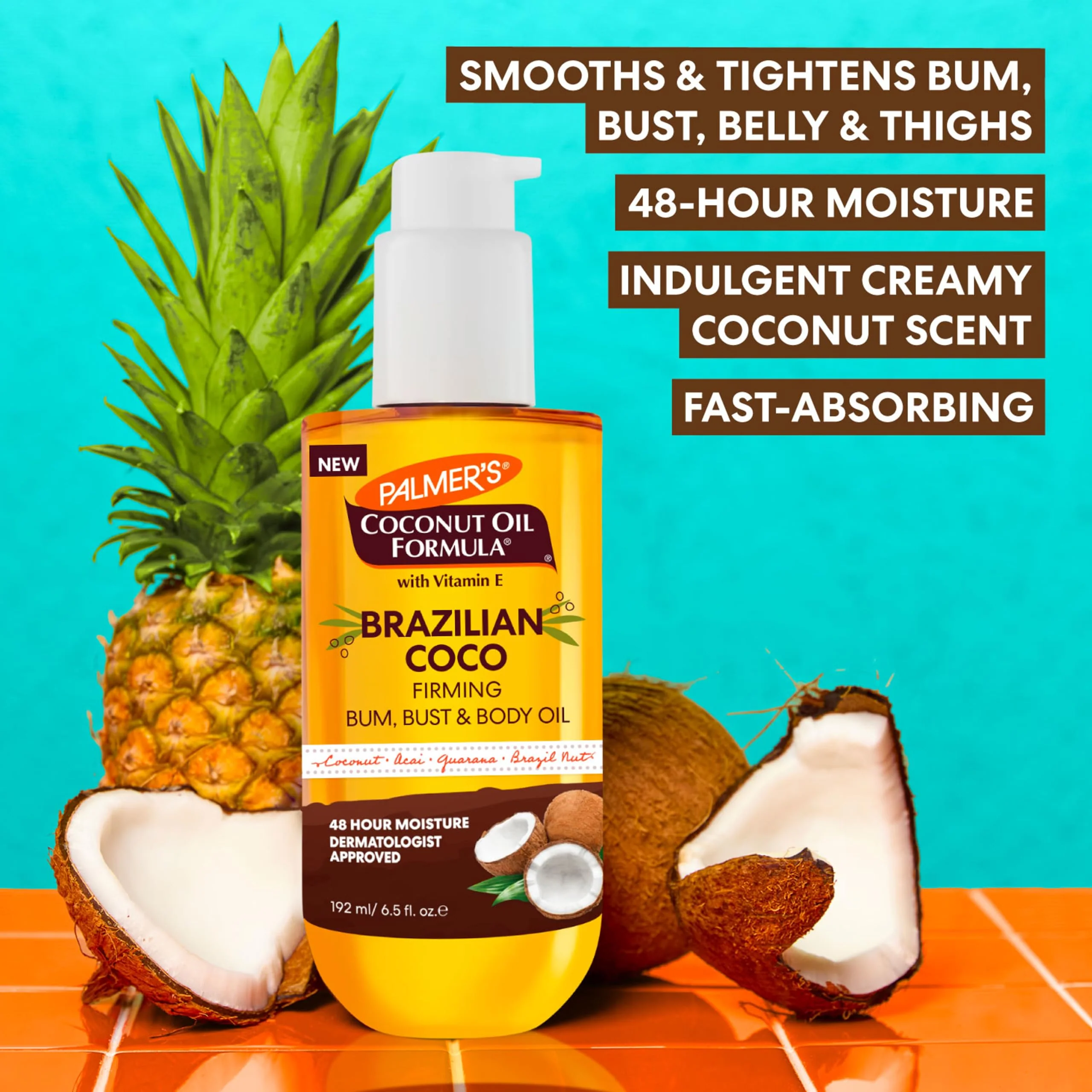 Palmer's Coconut Oil Formula Brazilian Coco Firming Body Oil with Vitamin E, 6.5 Fl Oz, Helps with Skin Tightening & Firming of Bum, Bust & Belly, Provides 48Hr Moisture, Dermatologist Approved - Image 7
