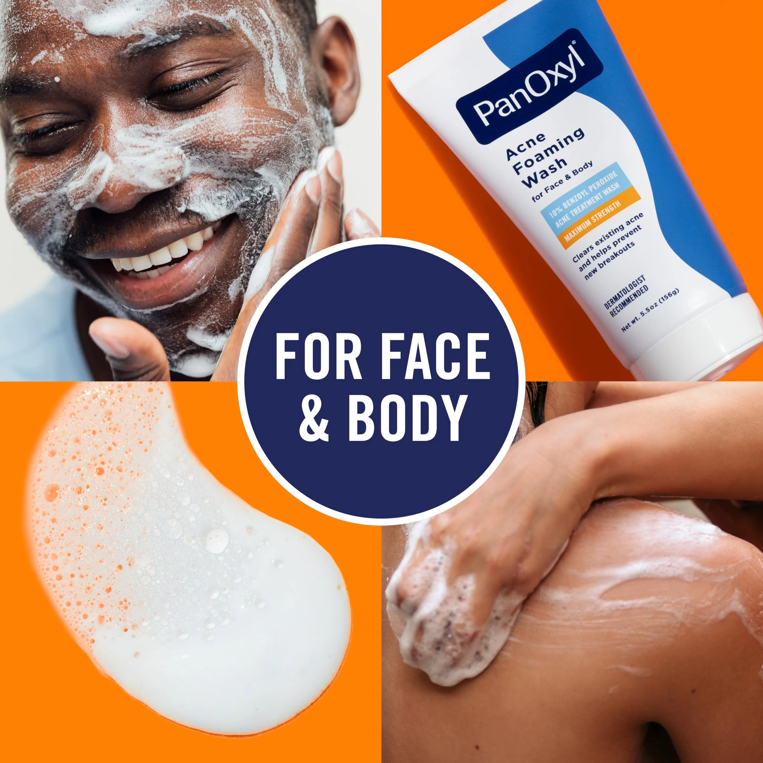 PanOxyl 10% Benzoyl Peroxide Acne Foaming Wash, Maximum Strength, Daily Acne-Fighting Face & Body Cleanser, Face Wash to Clear, Treat and Prevent Acne Pimples and Stubborn Breakouts, 5.5 Oz, Pack of 2 - Image 5