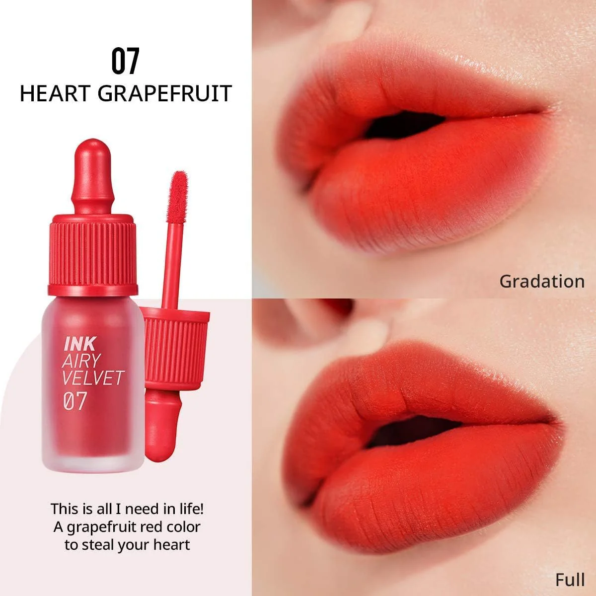 Peripera Ink Airy Velvet Lip Tint | High-Pigmentation, Lightweight, Soft, Moisturizing (007 HEART GRAPEFRUIT) - Image 5
