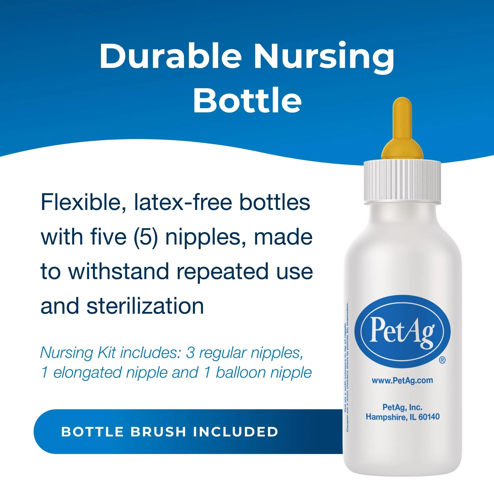 Pet-Ag Nursing Kit - 2 oz - Promotes the Natural Feeding of Liquids to Baby Animals - Each Kit Includes 2 oz. Bottle with Cap, 5 Nipples & Cleaning Brush - Image 5