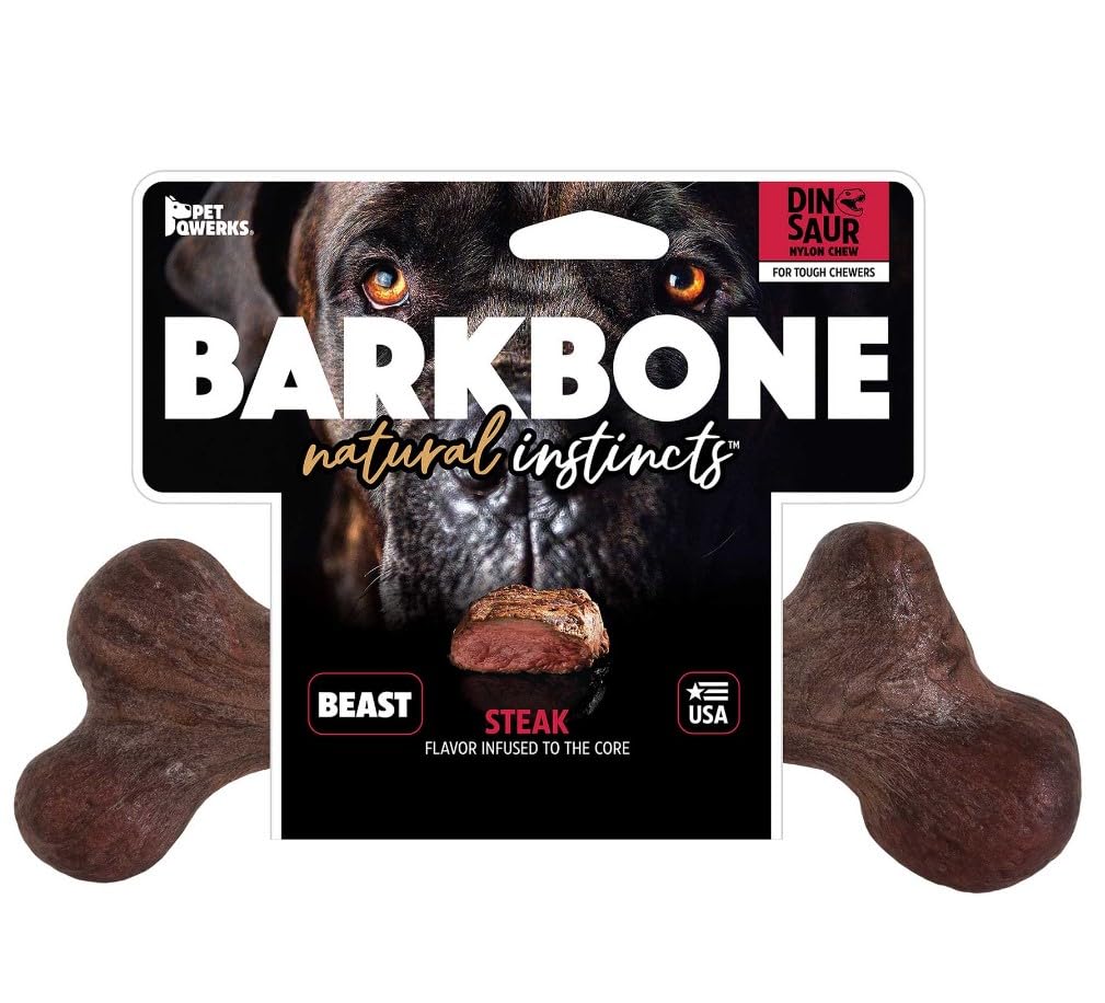 Pet Qwerks Dinosaur BarkBone - Nylon Dog Bone for Aggressive Chewers - Bacon Flavor - 9.75" - Image 2