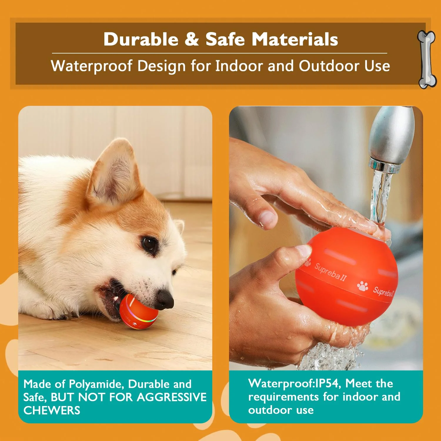 PetDroid Interactive Dog Toys Dog Ball, [Newly Upgraded] Durable Motion Activated Automatic Rolling Ball Toys for/Small/Medium/Large Dogs,USB Rechargeable(Orange) - Image 5