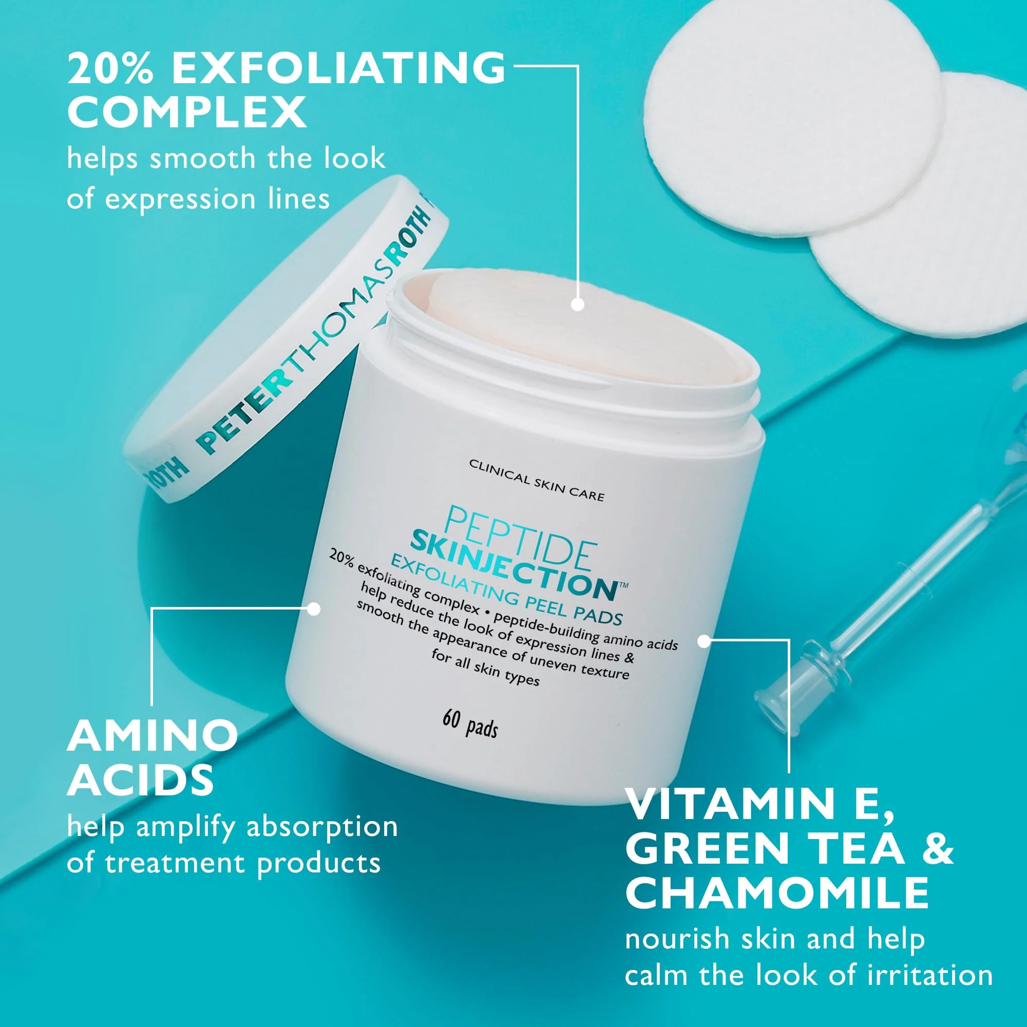 Peter Thomas Roth | Peptide Skinjection™ Exfoliating Peel Pads, For Smoothing Expression Lines & Emerging Wrinkles, Fragrance-Free, Alcohol-Free, For All Skin Types - Image 6