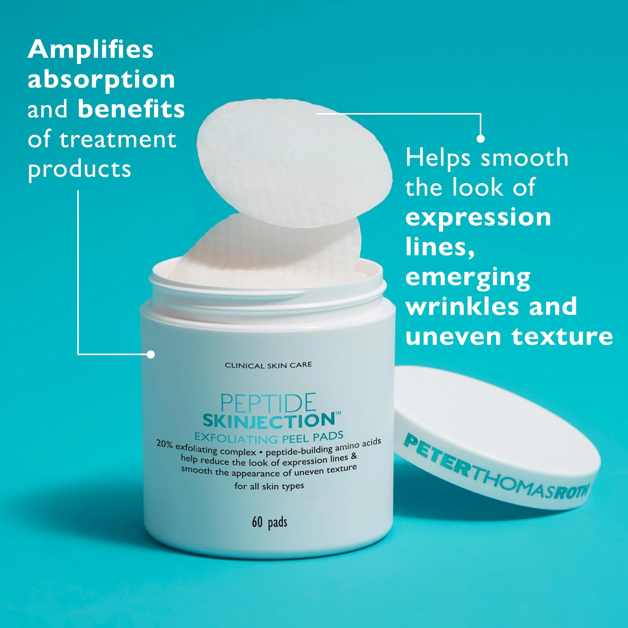 Peter Thomas Roth | Peptide Skinjection™ Exfoliating Peel Pads, For Smoothing Expression Lines & Emerging Wrinkles, Fragrance-Free, Alcohol-Free, For All Skin Types - Image 8