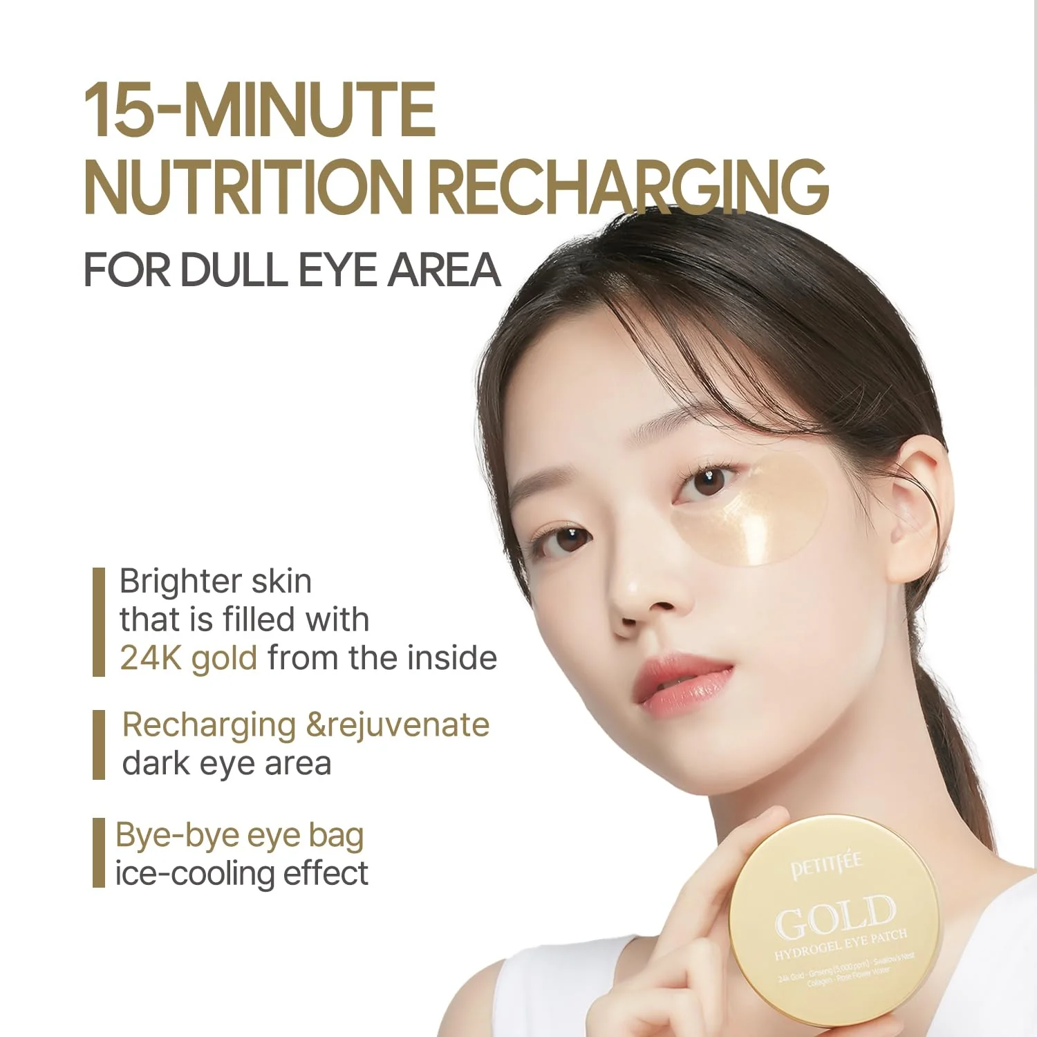 Petitfee Gold Hydrogel Eye Patch 60ea (30pairs) - 24k Gold Eye Mask for Moisturizing, Glowy Skin, Hydrating, Skin Elasticity, Youthful Complexion, Ginseng, Collagen - Image 8