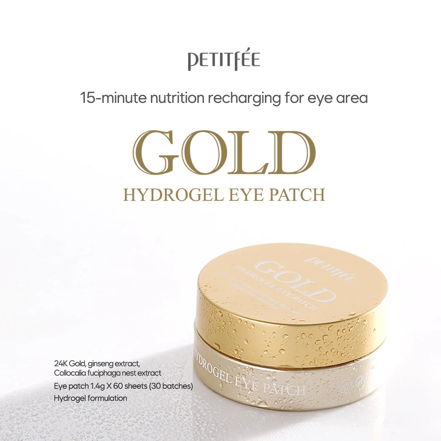 Petitfee Gold Hydrogel Eye Patch 60ea (30pairs) - 24k Gold Eye Mask for Moisturizing, Glowy Skin, Hydrating, Skin Elasticity, Youthful Complexion, Ginseng, Collagen - Image 9