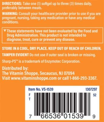 Phosphatidylserine Complex 500mg Softgel – Supports Healthy Brain Cognitive Function, Promotes Memory, Focus Brain Activity – 500mg of SharpPS™,Branded Ingredient (90 Softgels) by The Vitamin Shoppe - Image 3