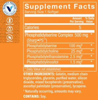 Phosphatidylserine Complex 500mg Softgel – Supports Healthy Brain Cognitive Function, Promotes Memory, Focus Brain Activity – 500mg of SharpPS™,Branded Ingredient (90 Softgels) by The Vitamin Shoppe - Image 4