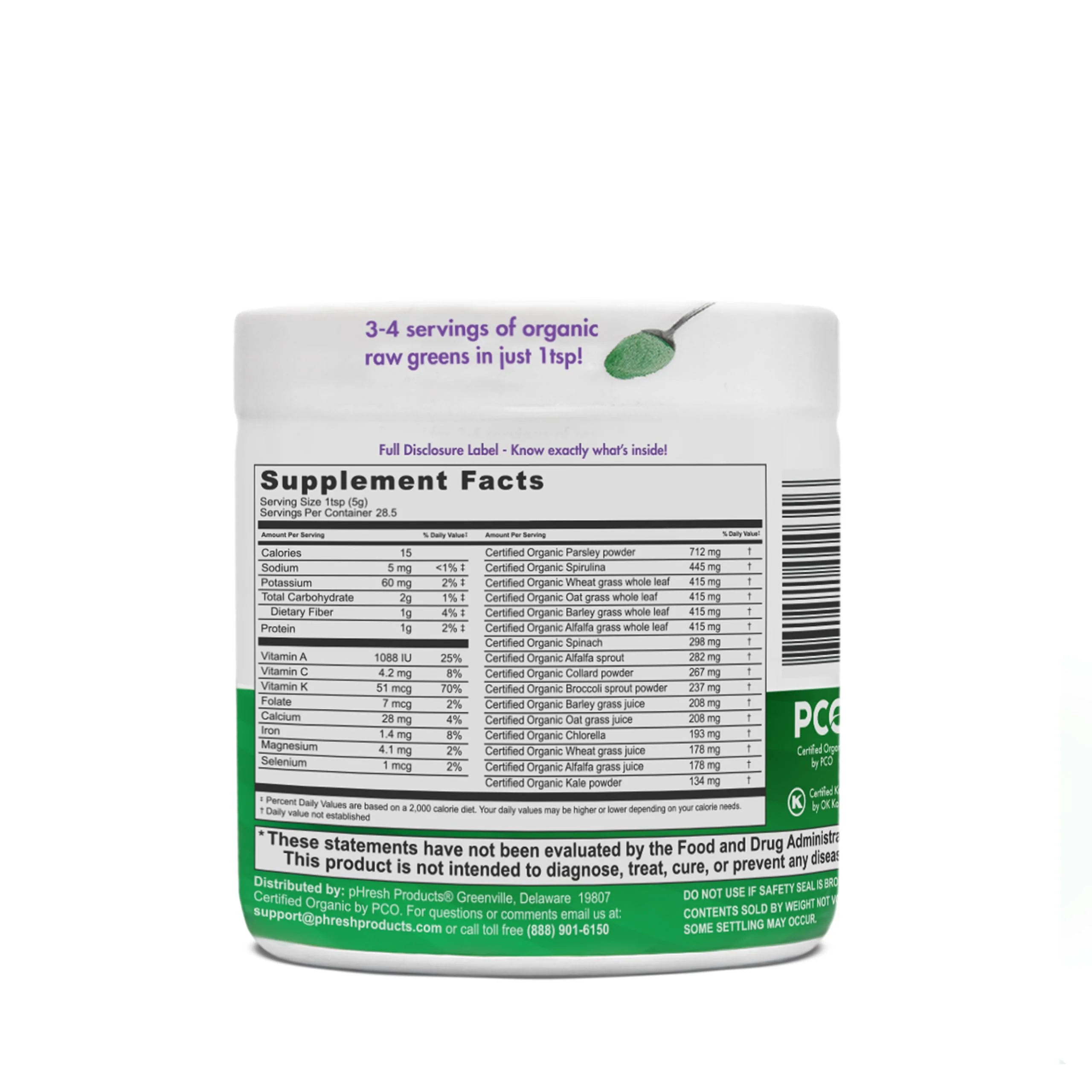 pHresh Greens Raw Alkalizing Superfood Greens Powder - 1 Month Supply | Gluten-Free | Natural Enzymes | Raw Nutrients | Approved for Intermittent Fasting and Keto Diets | 5 Ounces - Image 6