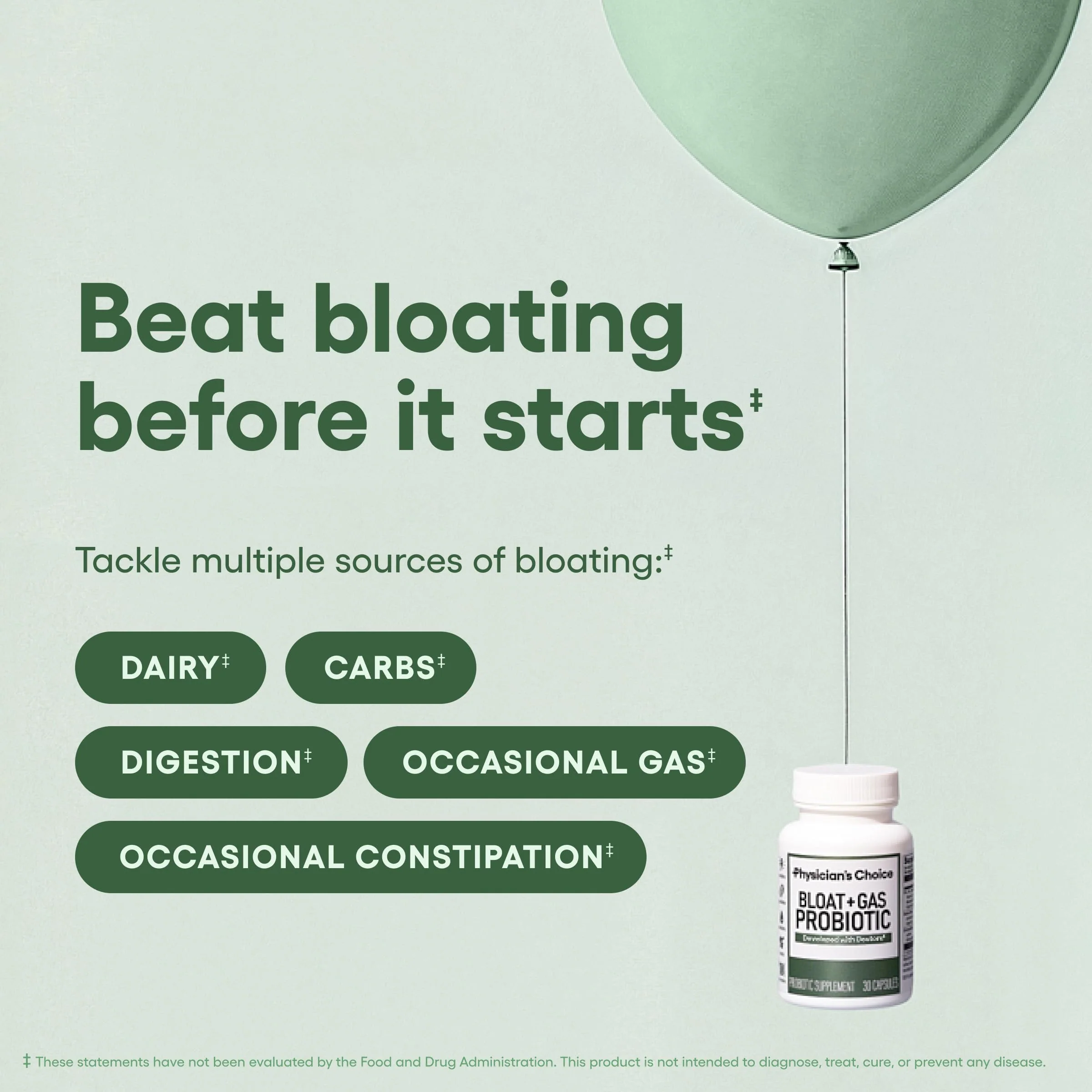 Physician's CHOICE Bloat & Gas Probiotic 5-in-1 Proactive Support + Daily Relief - Digestion & Gut Health- Herbals, Digestive Enzymes, Post & Prebiotics - Gas Relief for Adults - Women & Men - 30ct - Image 3
