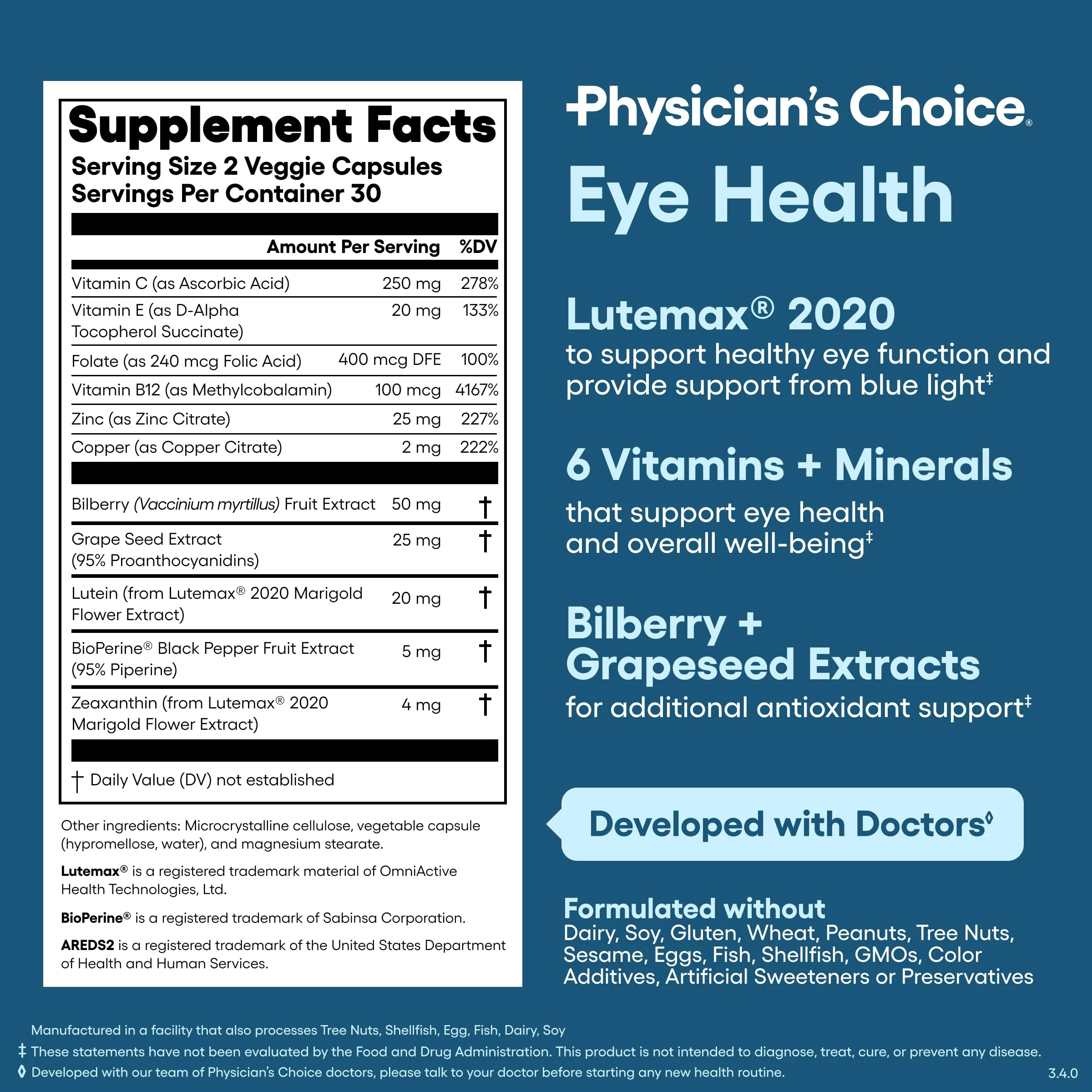 Physician's Choice Eye Health - Lutein, Zeaxanthin & Bilberry Extract - Supports Eye Strain, Dry Eyes, and Vision Health - 2 Award-Winning Clinically Proven Eye Vitamin Ingredients - Carotenoid Blend - Image 2
