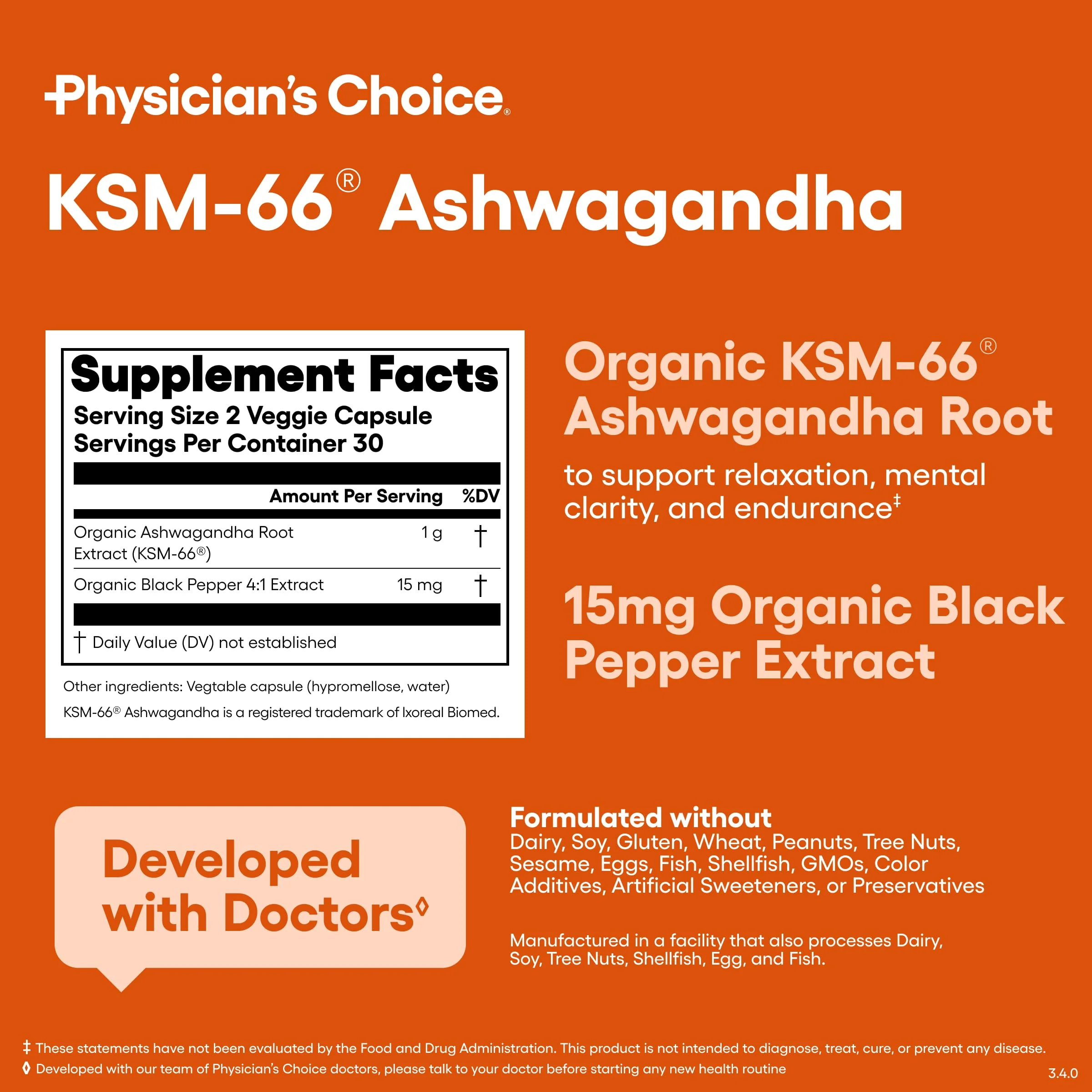 Physician's CHOICE KSM-66 Ashwagandha Root Powder Extract 1,000mg - Organic - with Black Pepper for Maximum Absorption - 5% Withanolides - Stress, Mood & Athletic Support - 60 Vegan Capsules - Image 3
