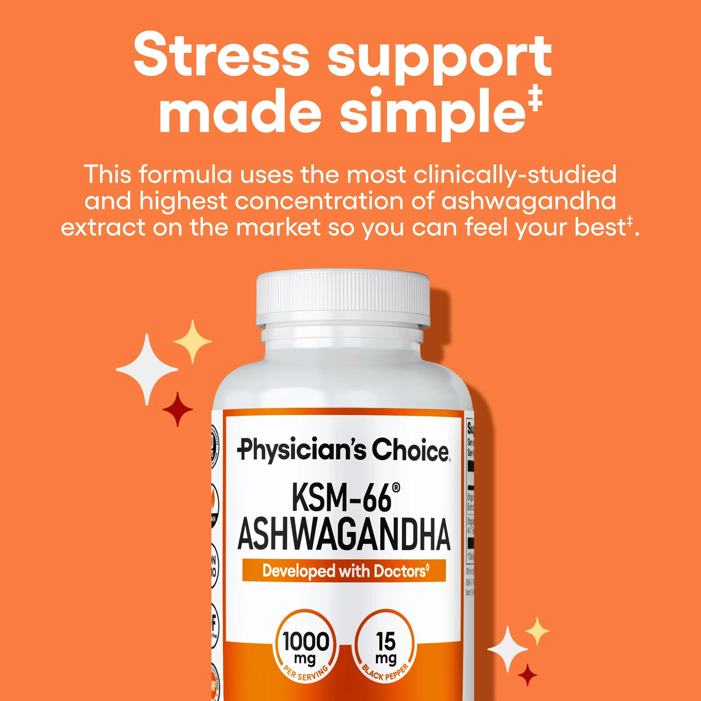 Physician's CHOICE KSM-66 Ashwagandha Root Powder Extract 1,000mg - Organic - with Black Pepper for Maximum Absorption - 5% Withanolides - Stress, Mood & Athletic Support - 60 Vegan Capsules - Image 7