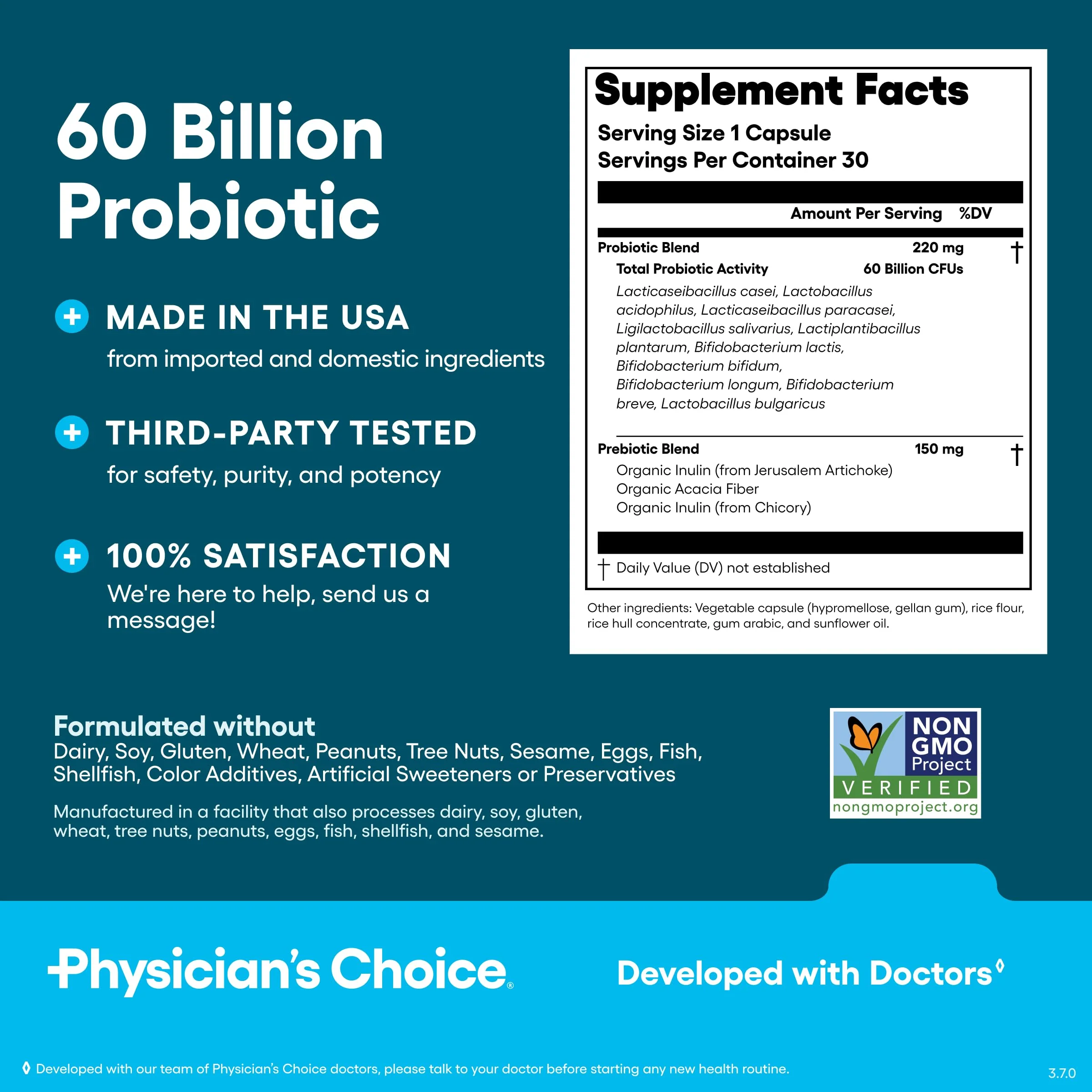 Physician's CHOICE Probiotics 60 Billion CFU - 10 Strains + Organic Prebiotics - Immune, Digestive & Gut Health - Supports Occasional Constipation, Diarrhea, Gas & Bloating - for Women & Men - 30ct - Image 2