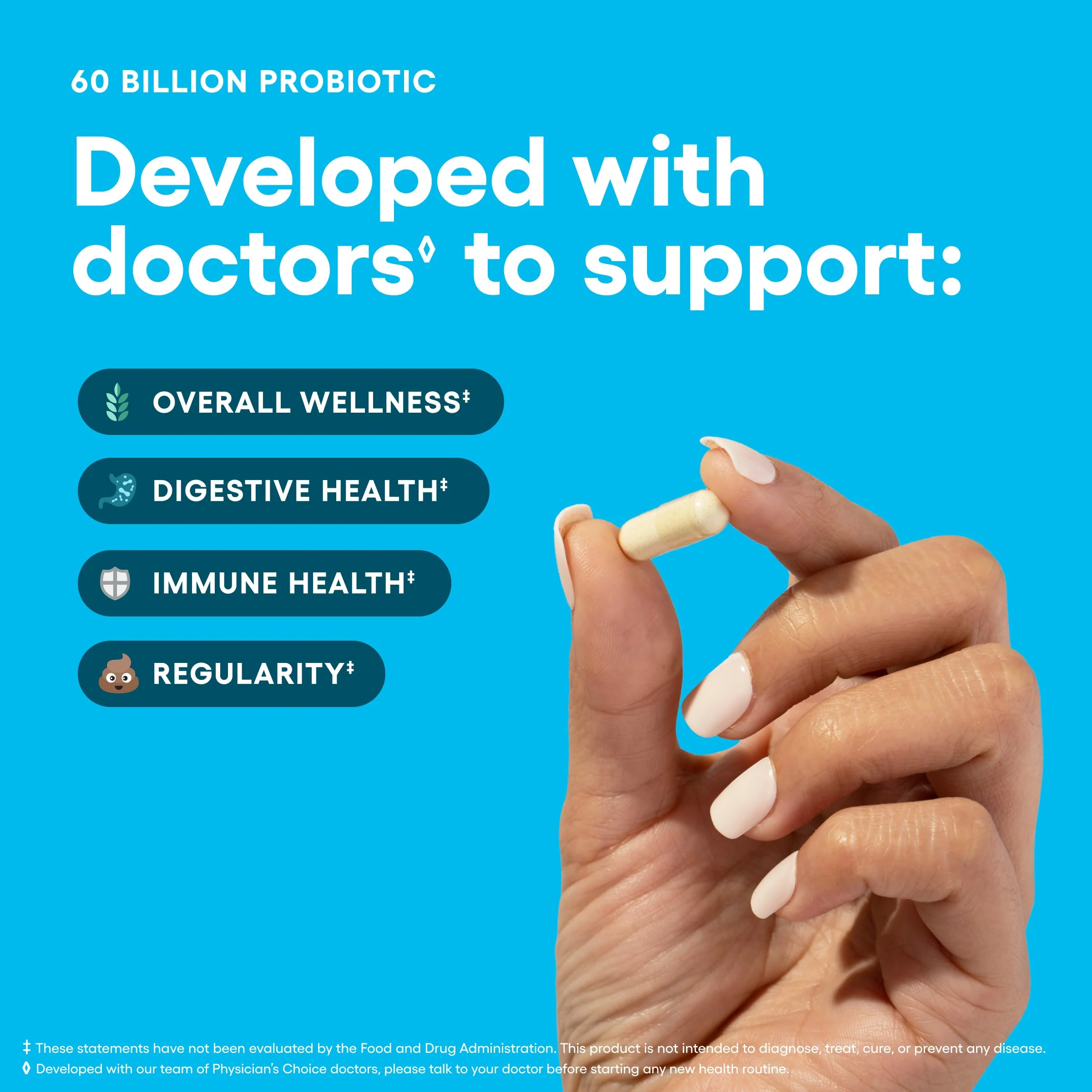 Physician's CHOICE Probiotics 60 Billion CFU - 10 Strains + Organic Prebiotics - Immune, Digestive & Gut Health - Supports Occasional Constipation, Diarrhea, Gas & Bloating - for Women & Men - 30ct - Image 5