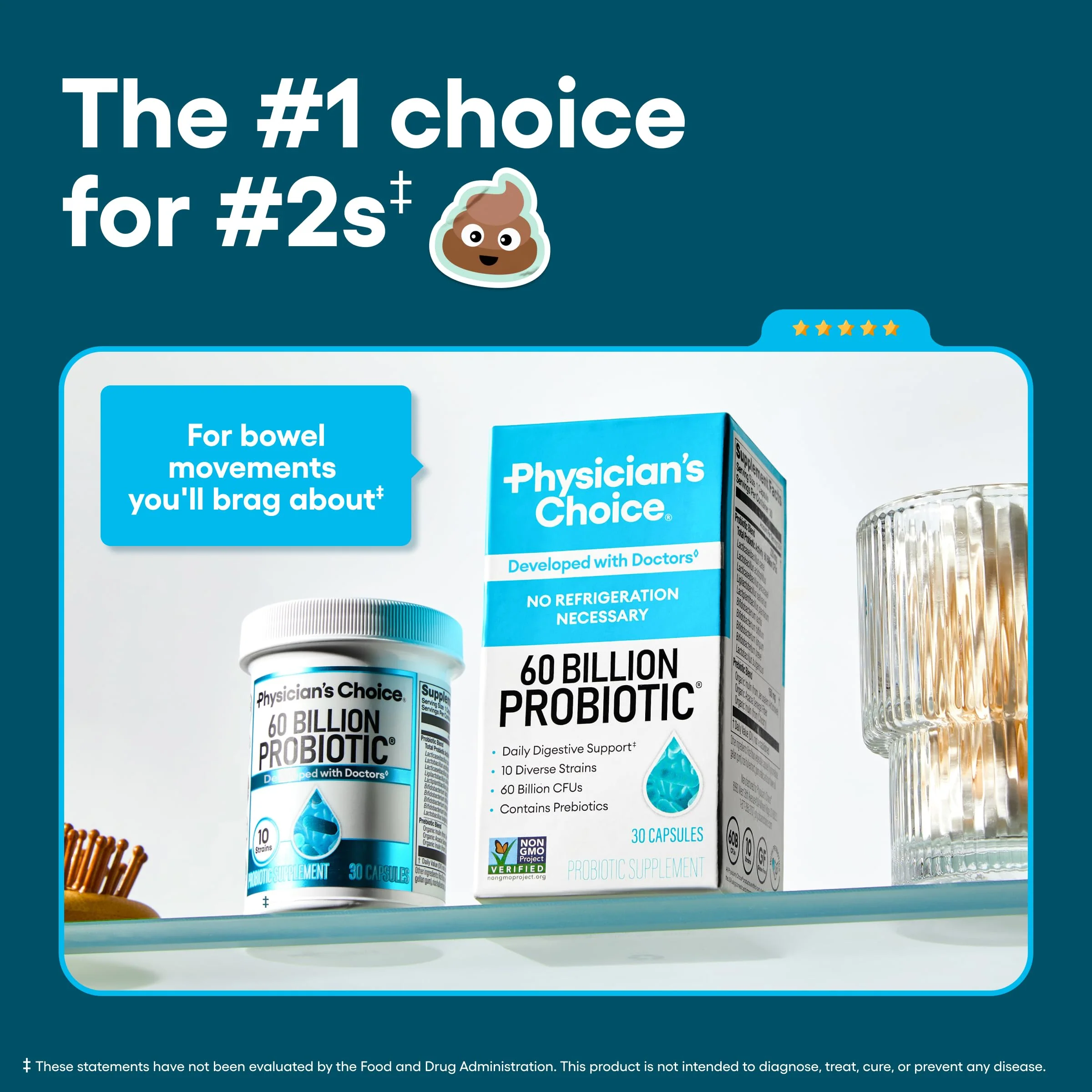 Physician's CHOICE Probiotics 60 Billion CFU - 10 Strains + Organic Prebiotics - Immune, Digestive & Gut Health - Supports Occasional Constipation, Diarrhea, Gas & Bloating - for Women & Men - 30ct - Image 6