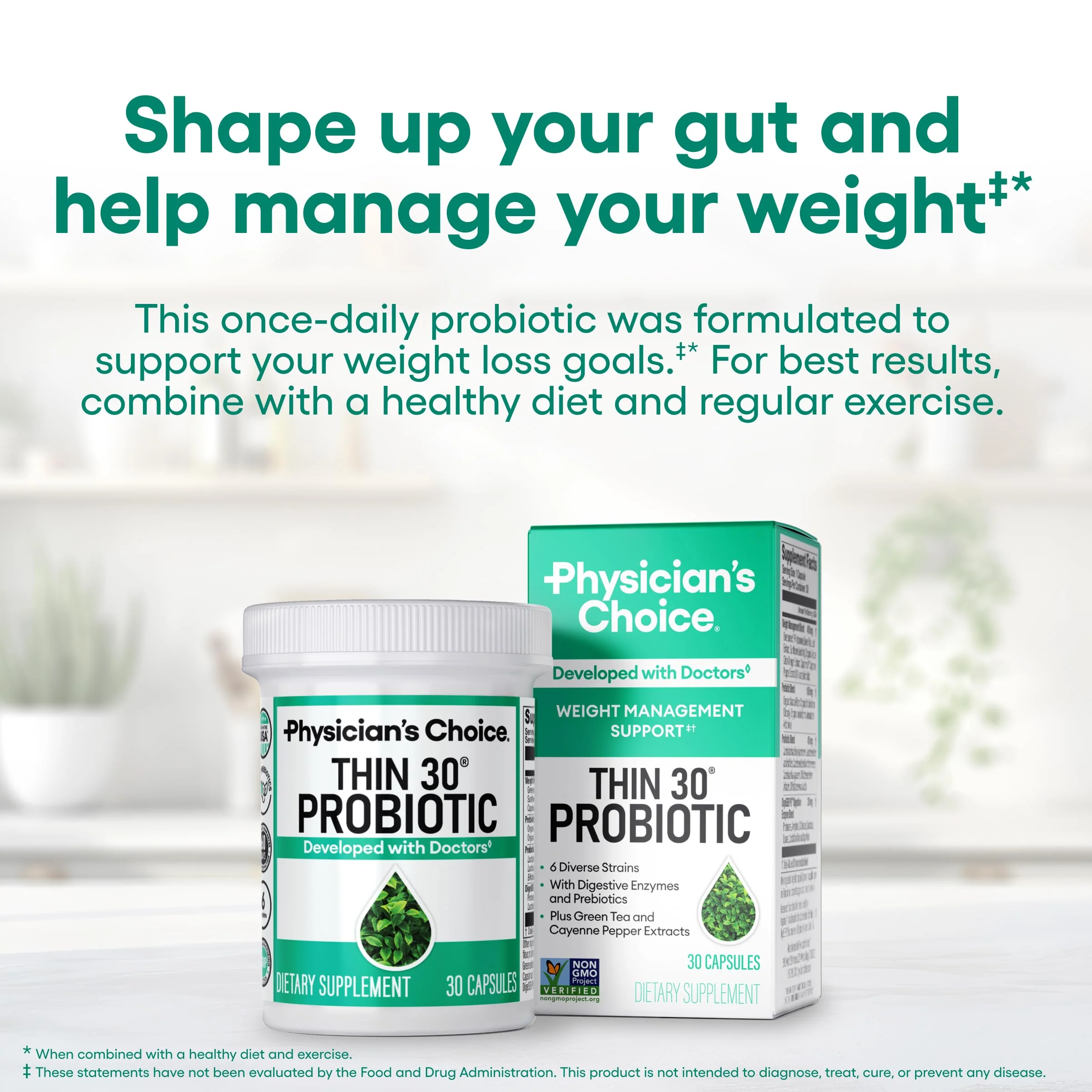 Physician's CHOICE Probiotics for Weight Management & Bloating - 6 Probiotic Strains - Prebiotics - Key ingredient Cayenne - Supports Gut Health - Weight Management for Women & Men - Green Tea - 30 CT - Image 6