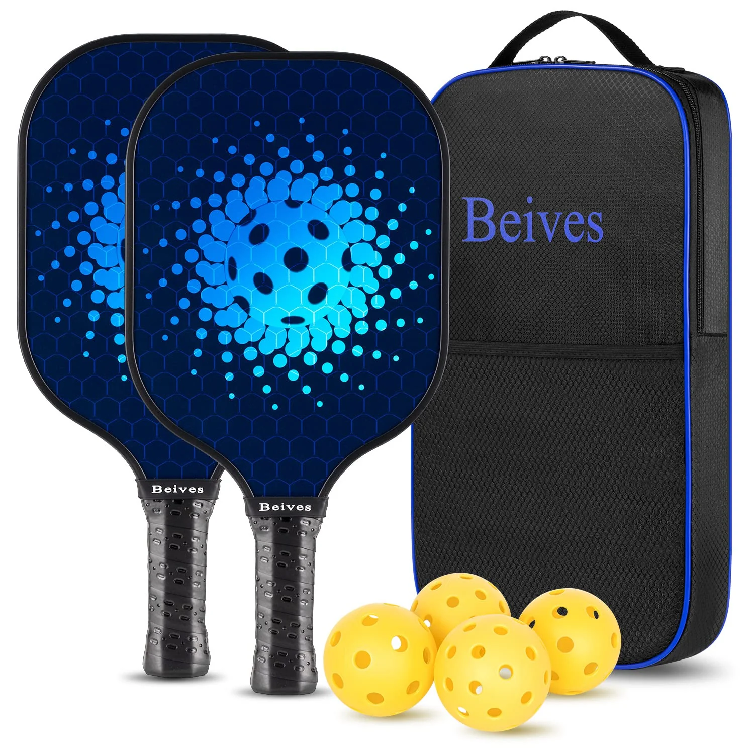 Pickleball Paddles, Fiberglass Pickleball Paddles Set of 2, Lightweight Pickleball Set with 4 Pickleballs, 1 Pickle Ball Bag, Pickle Ball Paddle for Women Men