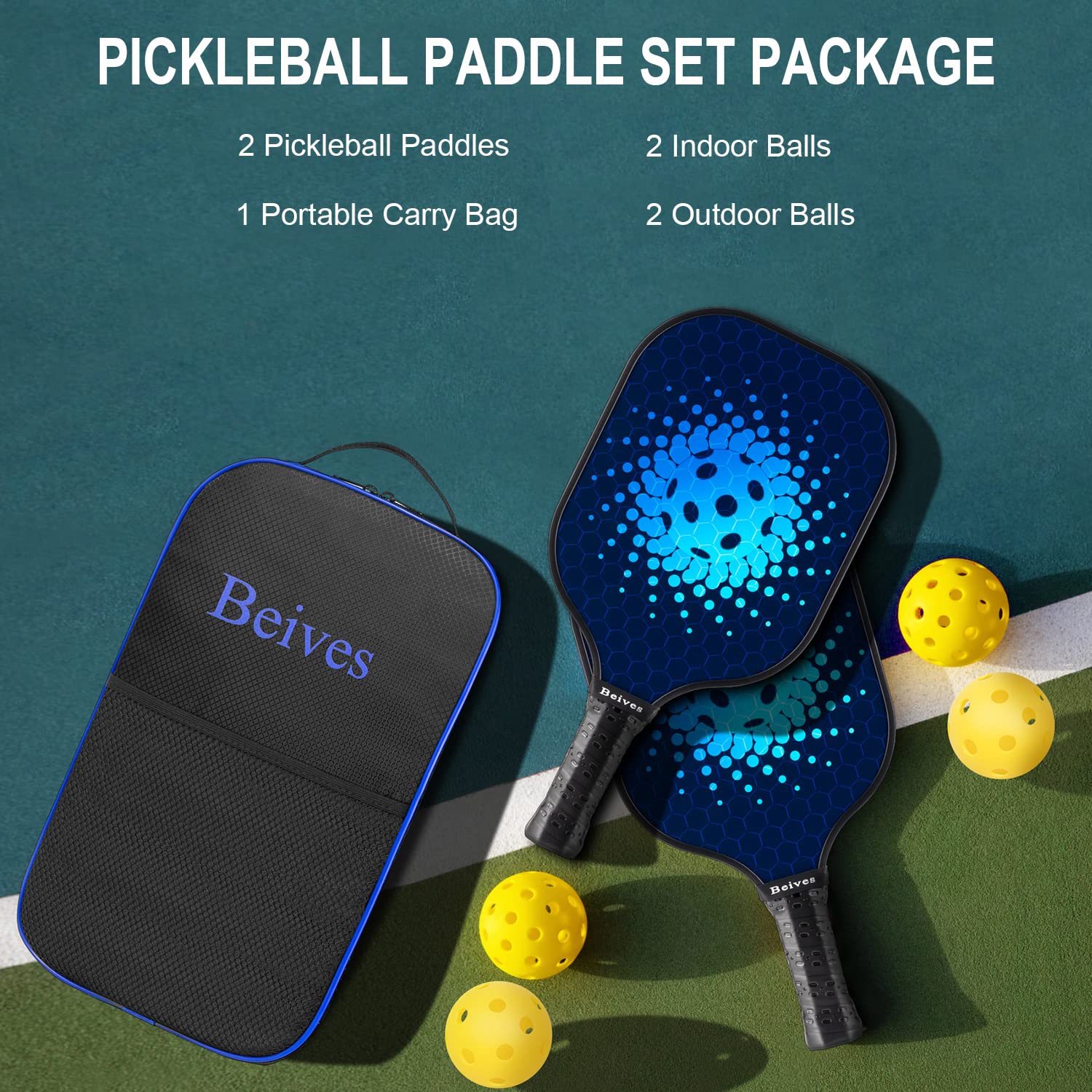 Pickleball Paddles, Fiberglass Pickleball Paddles Set of 2, Lightweight Pickleball Set with 4 Pickleballs, 1 Pickle Ball Bag, Pickle Ball Paddle for Women Men - Image 4