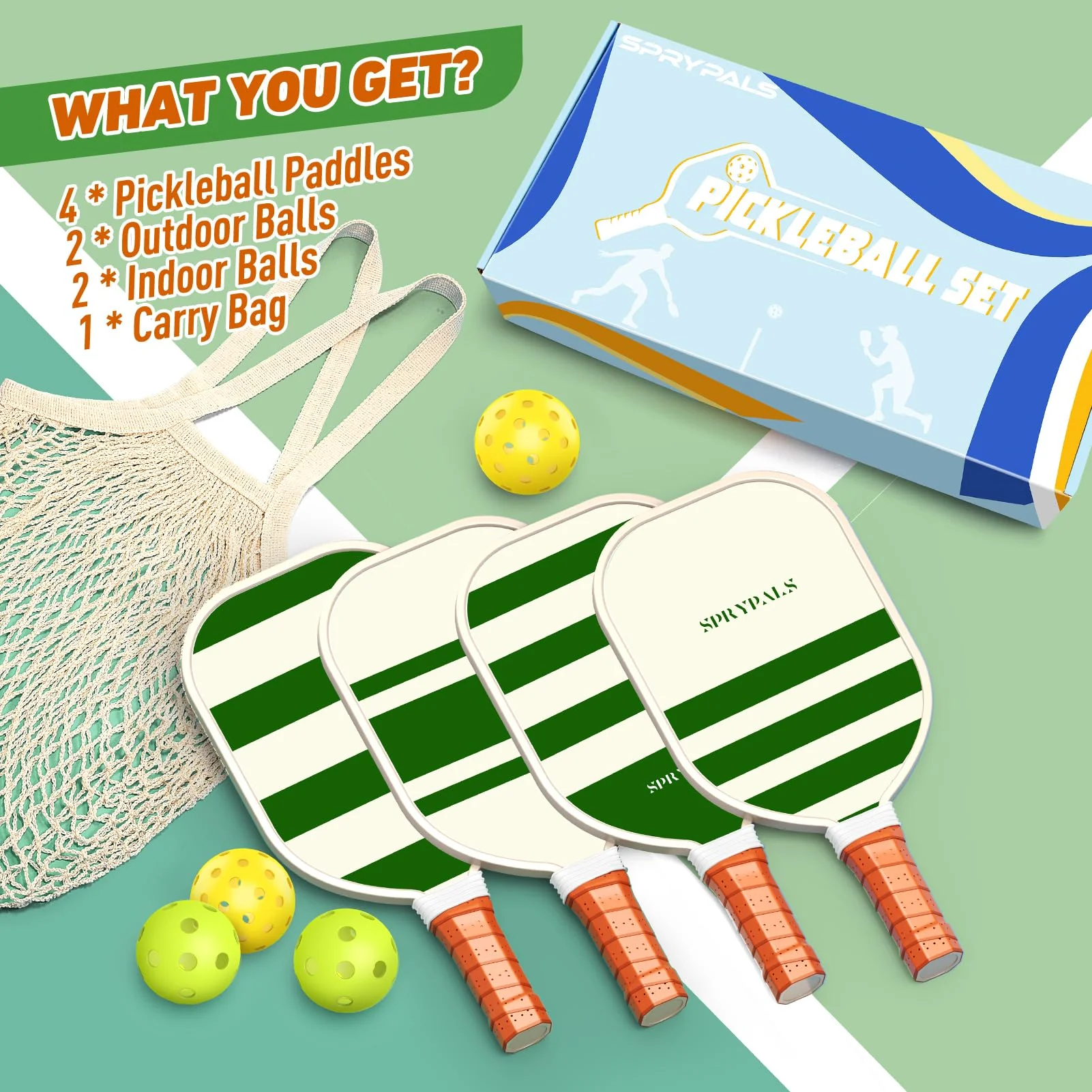 Pickleball Paddles Set USAPA Approved, Lightweight and Durable with Unique Design, USAPA Approved Set of 4, 4 Pickleball Balls, Pickleball Bag, Pickleball Paddles (Stripe) - Image 2