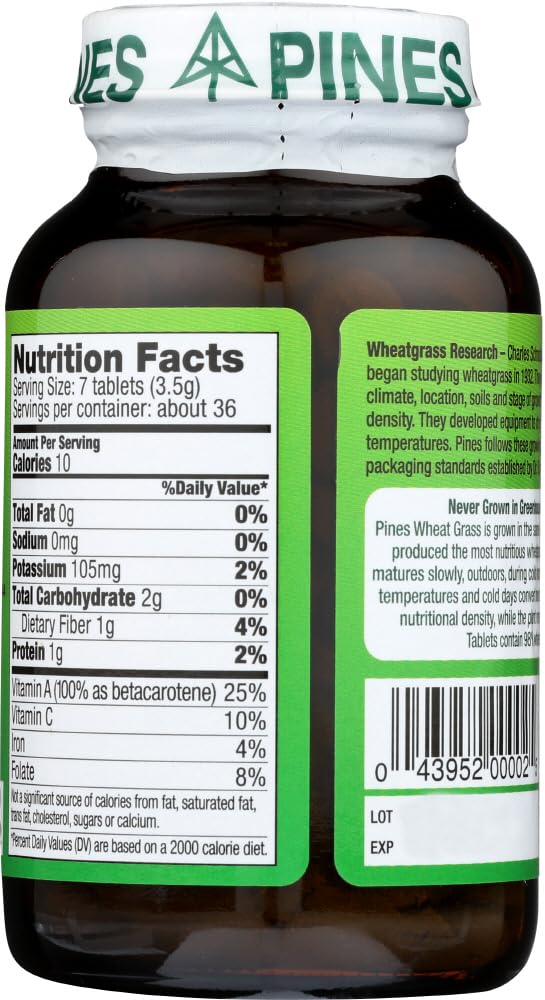 Pines International Wheat Grass - Green Superfood - Non GMO - 500 Milligram - 250 Tablets - Image 3