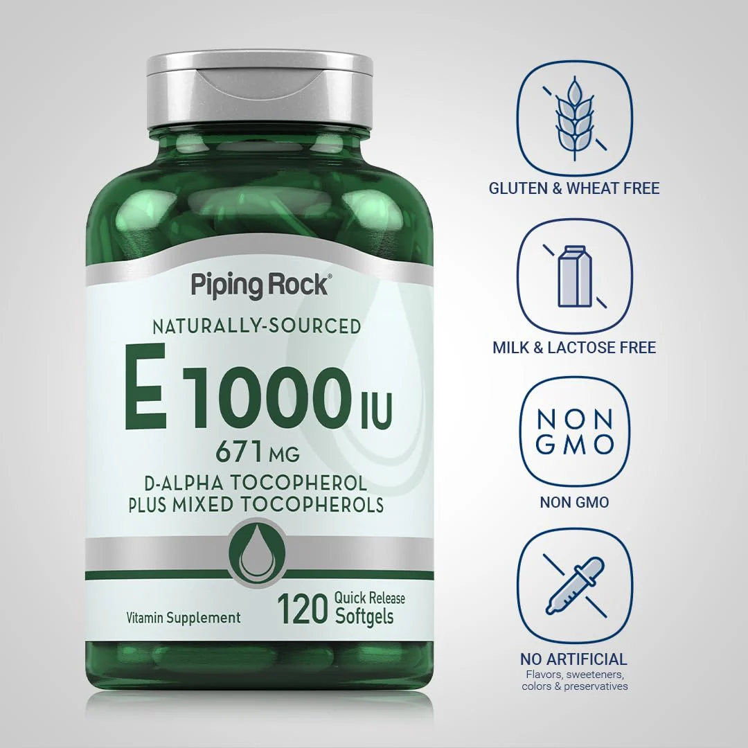 Piping Rock Vitamin E 1000 IU Softgels | 120 Count | with D-Alpha and Mixed Tocopherols | Supplement for Men and Women | Gluten Free, Non-GMO - Image 3
