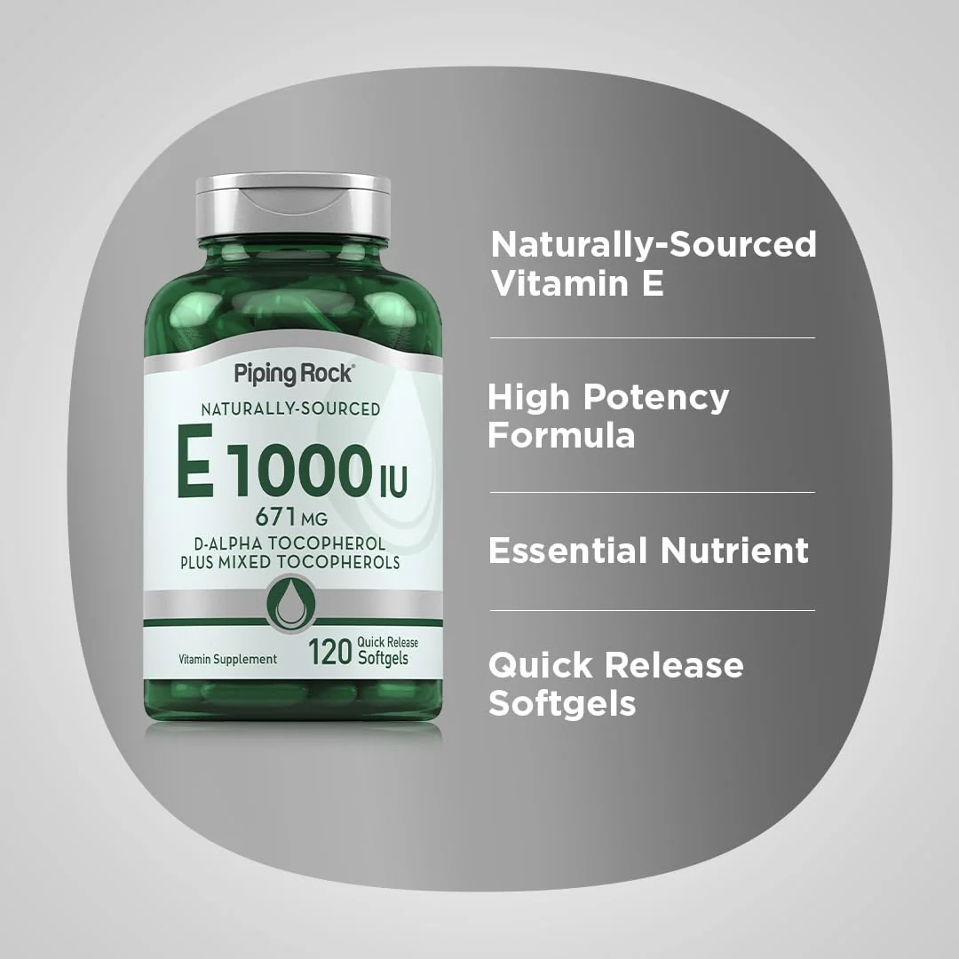 Piping Rock Vitamin E 1000 IU Softgels | 120 Count | with D-Alpha and Mixed Tocopherols | Supplement for Men and Women | Gluten Free, Non-GMO - Image 4