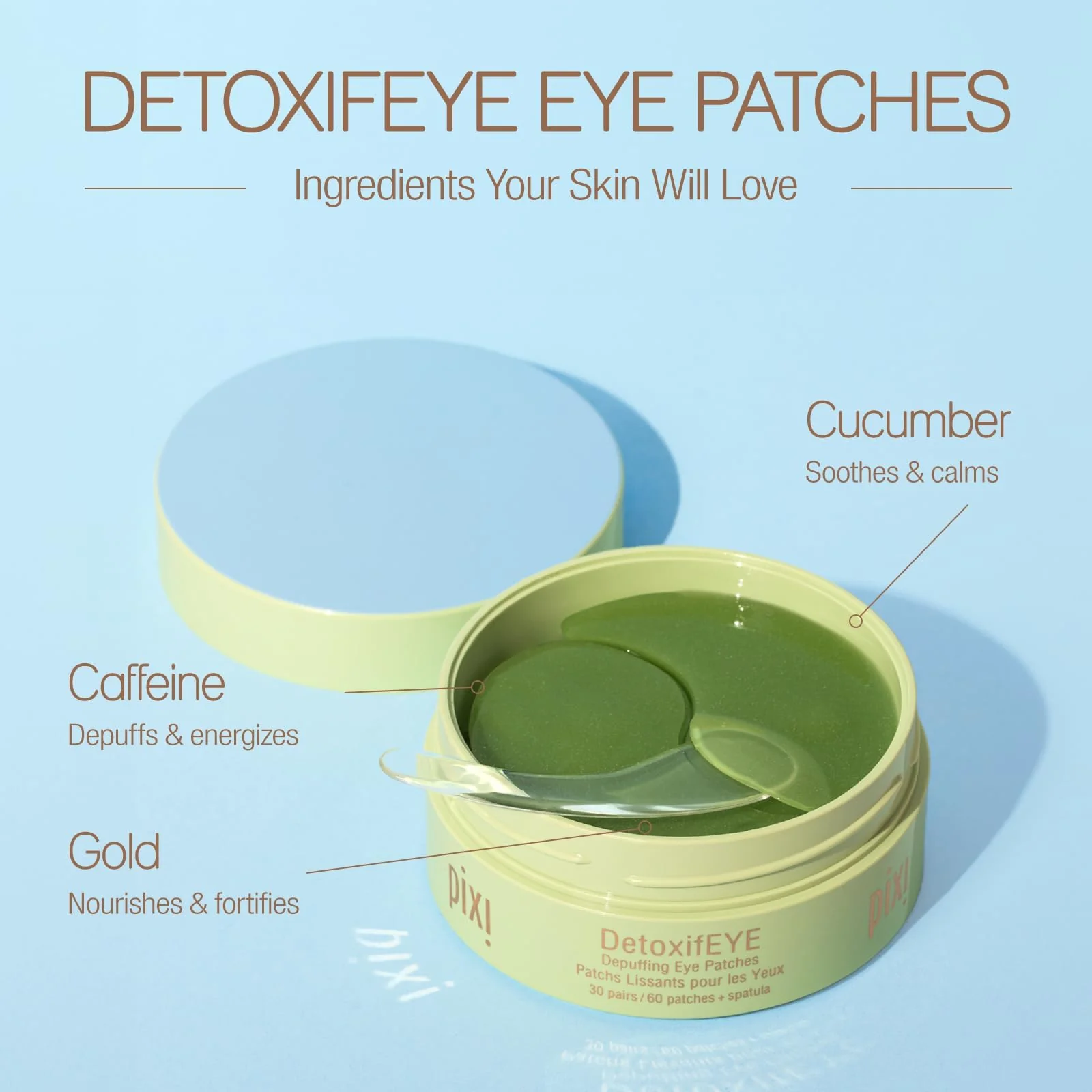 Pixi DetoxifEYE Depuffing Hydrogel Under-Eye Patches, Cucumber, Hyaluronic Acid & Caffeine for Puffy Eyes and Dark Circles, Hydrate Eye Area, 30 Pairs, 60 Patches - Image 8