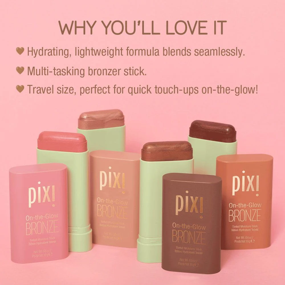 Pixi On-the-Glow Bronze - BeachGlow, Hydrating Tinted Moisture Bronzer Stick with Ginseng, Aloe Vera & Fruit Extracts, For Cheeks & Lips, 19g / 0.6oz, Paraben-Free - Image 8