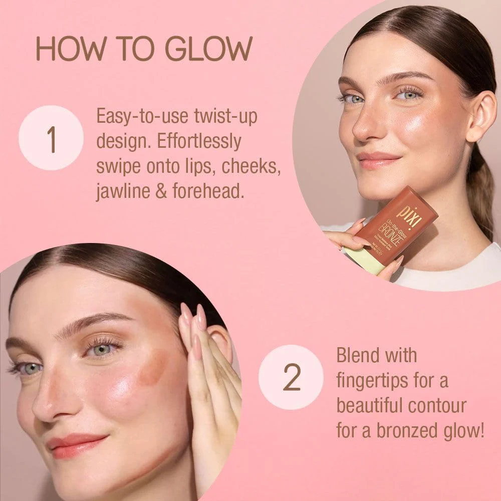 Pixi On-the-Glow Bronze - WarmGlow, Hydrating Tinted Moisture Bronzer Stick with Ginseng, Aloe Vera & Fruit Extracts, For Cheeks & Lips, 19g / 0.6oz, Paraben-Free - Image 7